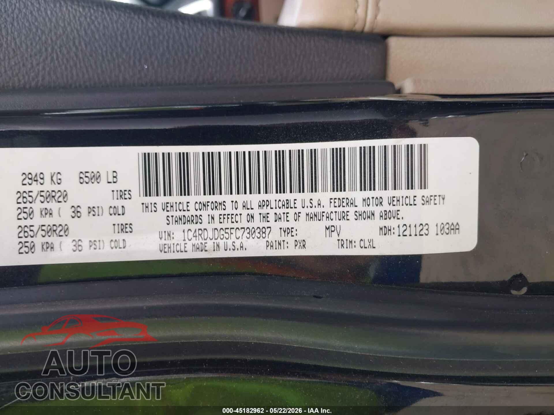 DODGE DURANGO 2015 - 1C4RDJDG5FC730387