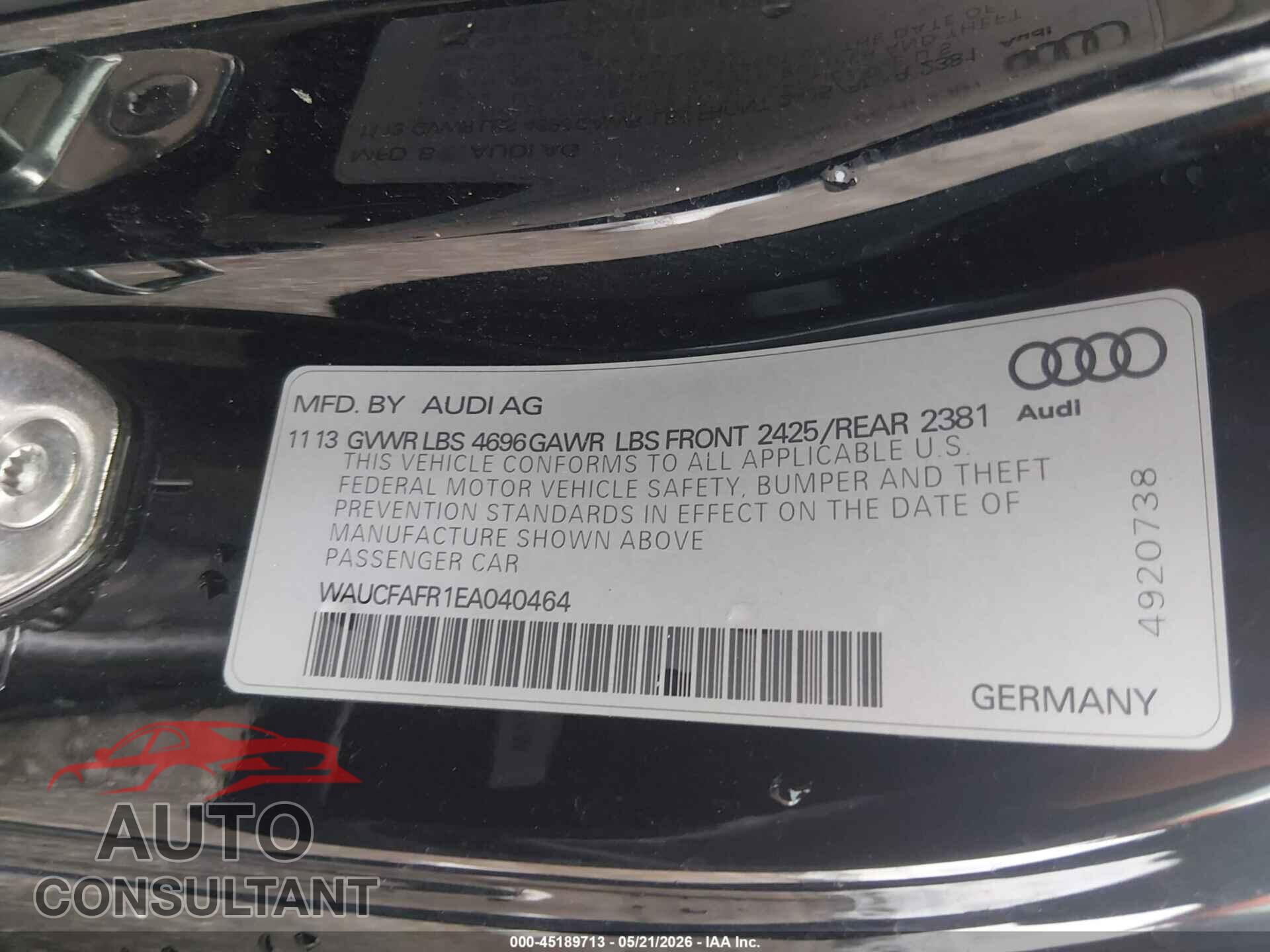 AUDI A5 2014 - WAUCFAFR1EA040464