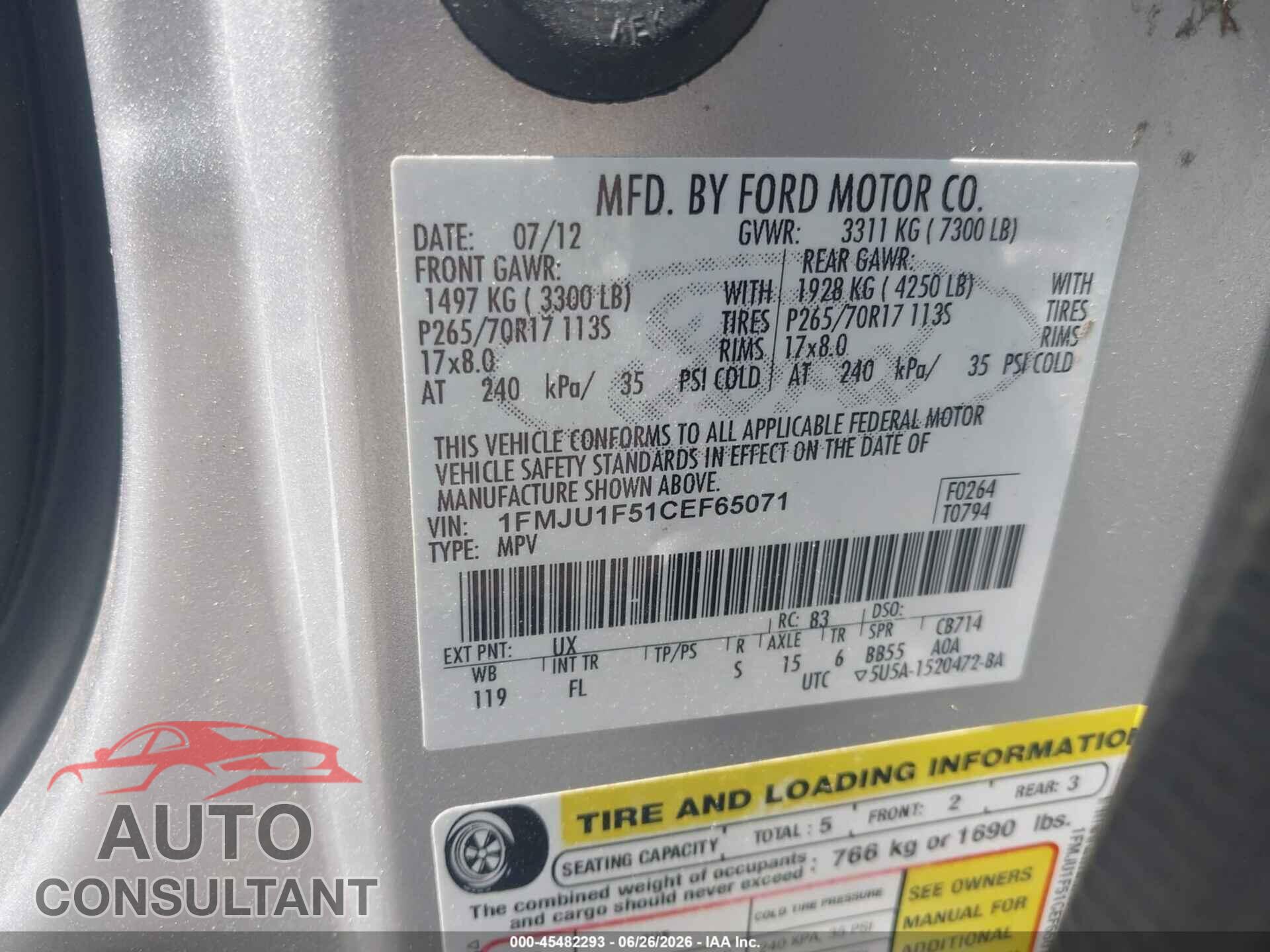 FORD EXPEDITION 2012 - 1FMJU1F51CEF65071