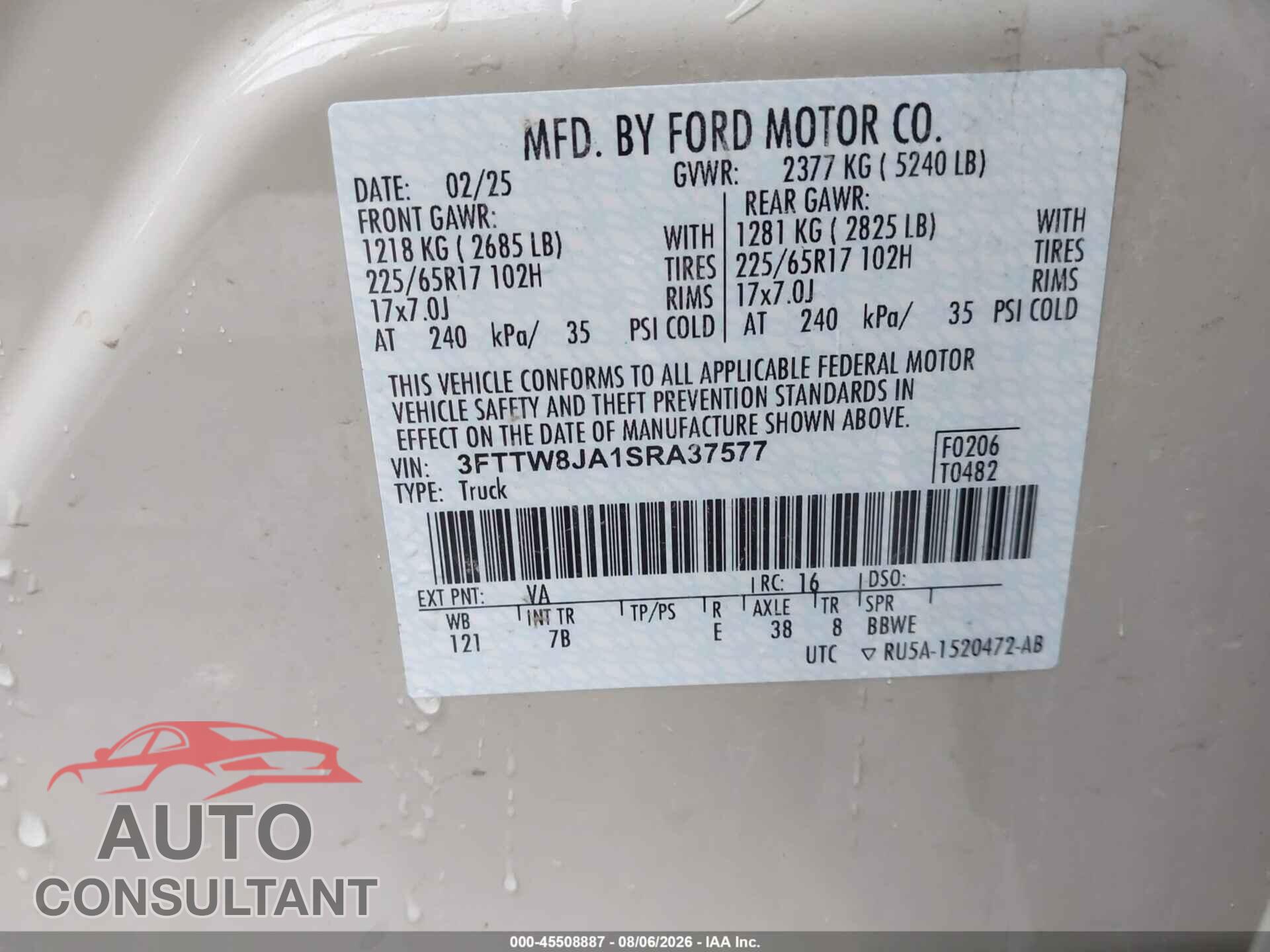 FORD MAVERICK 2025 - 3FTTW8JA1SRA37577
