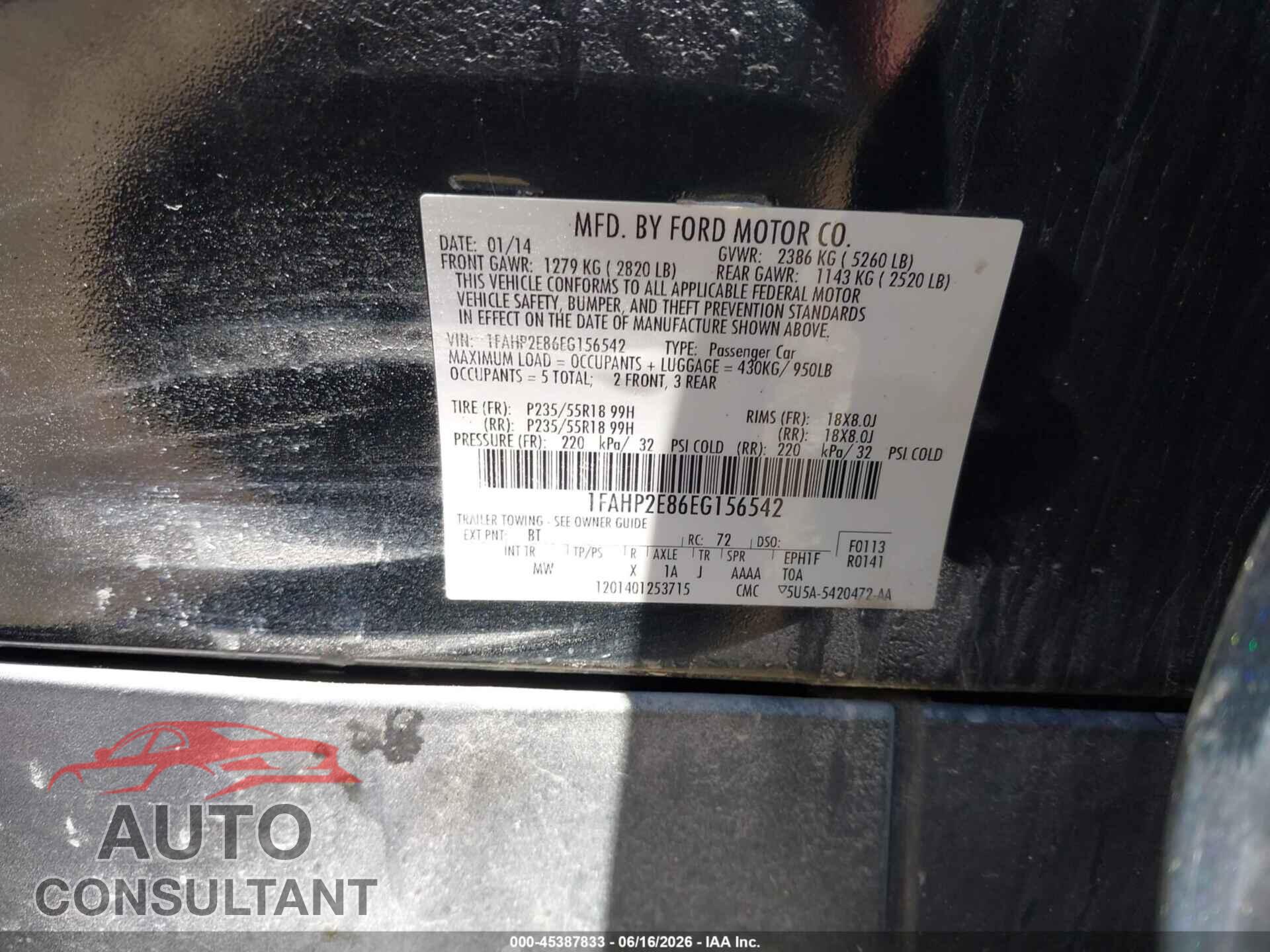 FORD TAURUS 2014 - 1FAHP2E86EG156542