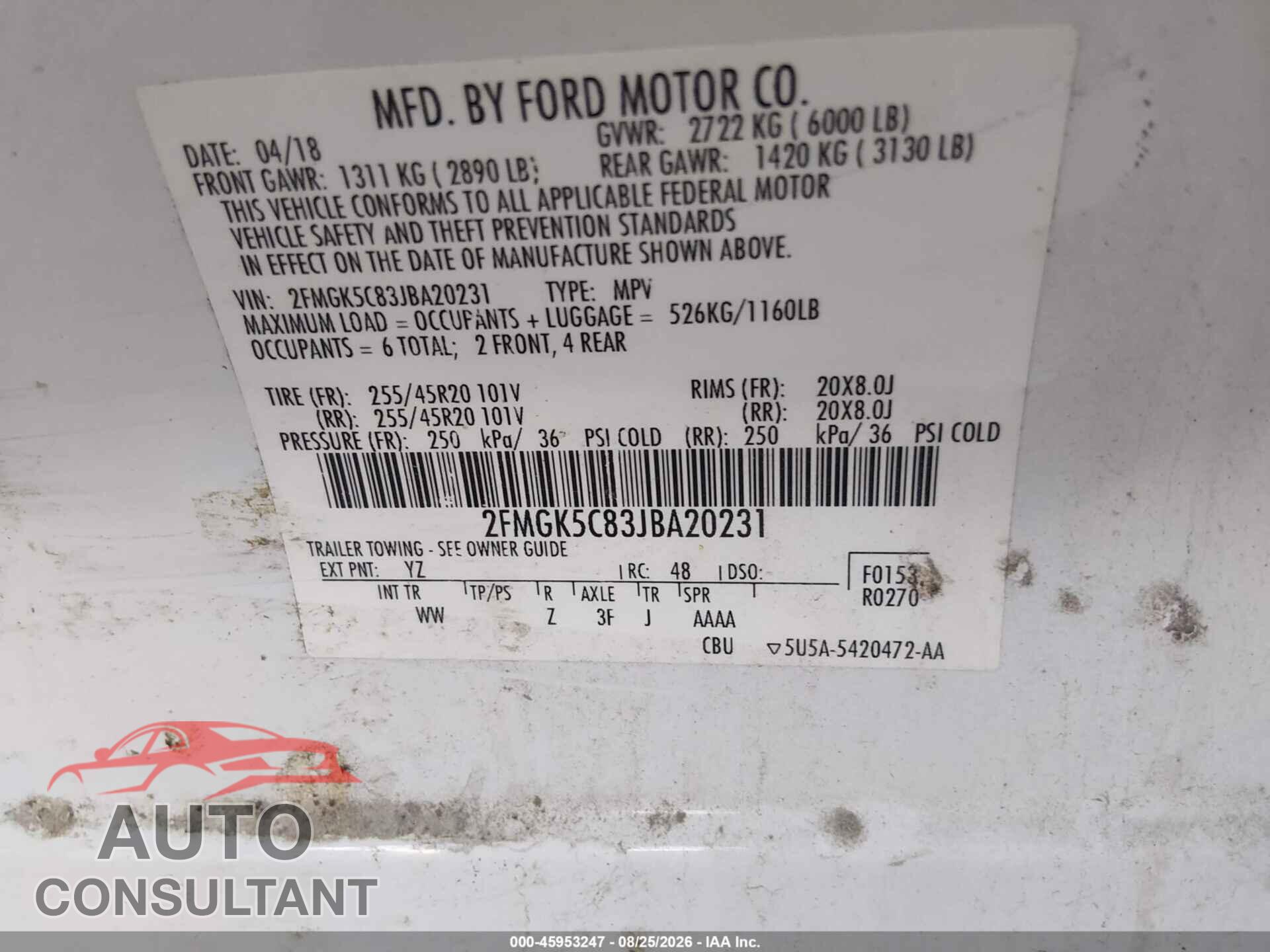 FORD FLEX 2018 - 2FMGK5C83JBA20231