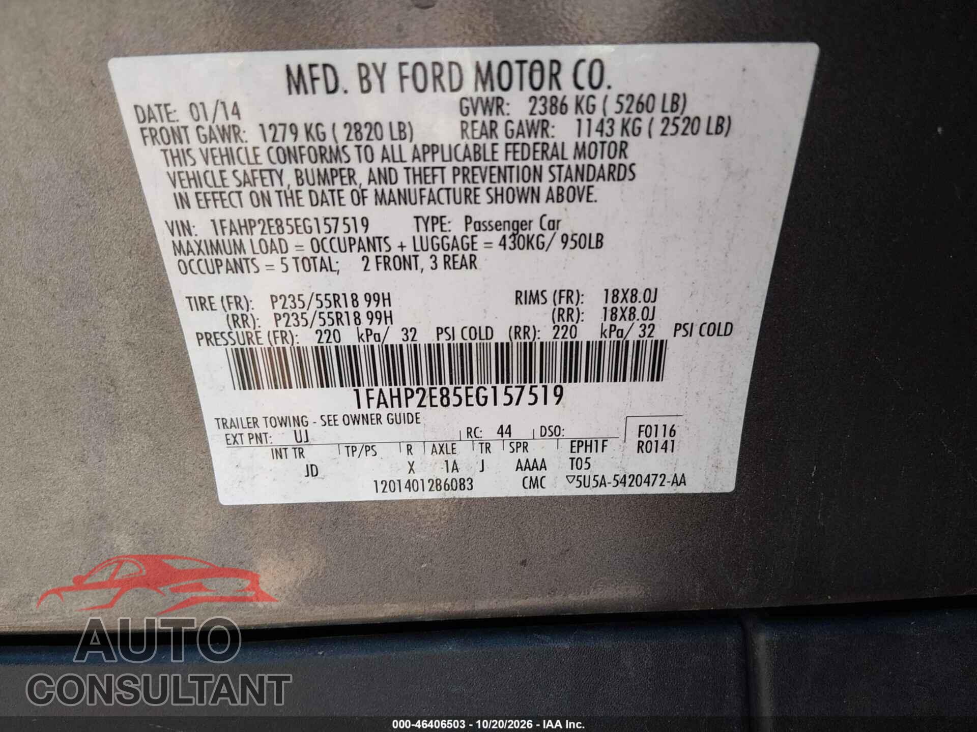 FORD TAURUS 2014 - 1FAHP2E85EG157519