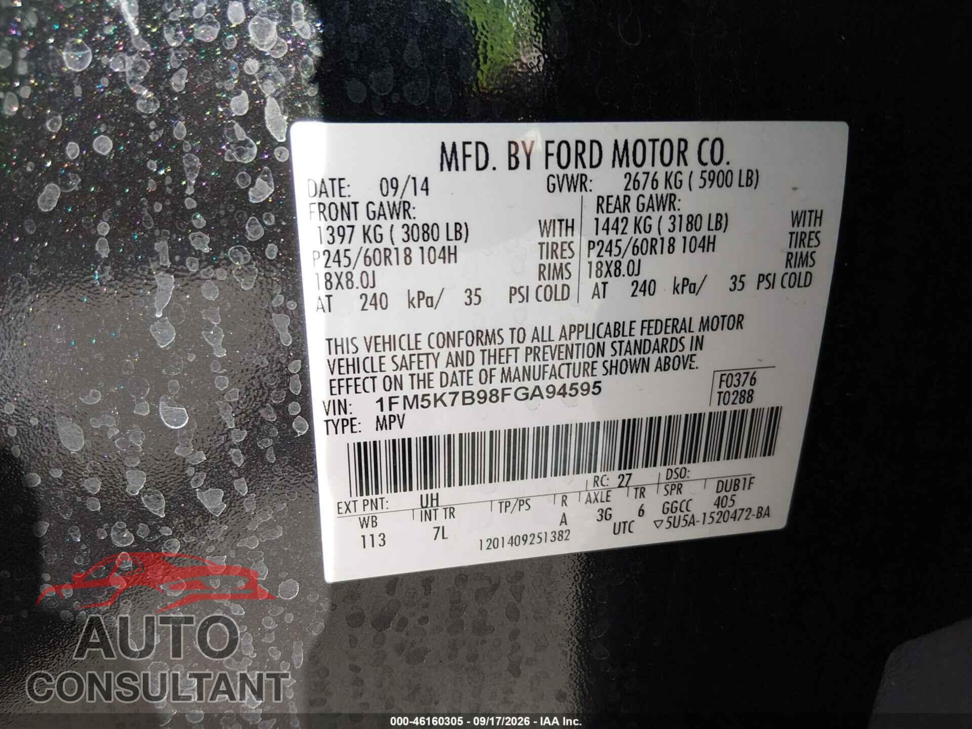 FORD EXPLORER 2015 - 1FM5K7B98FGA94595