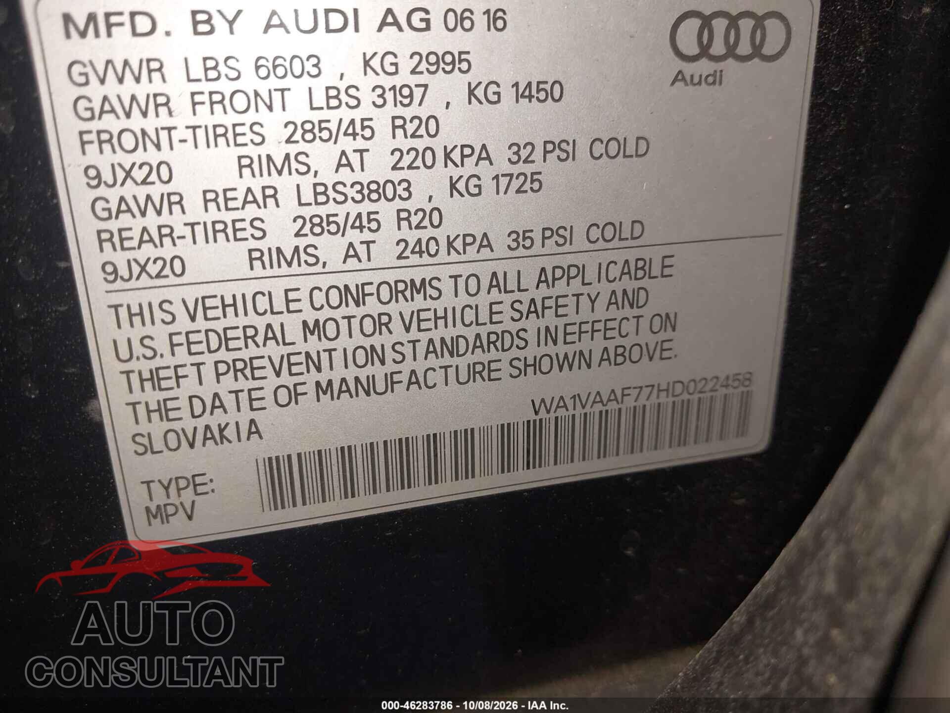AUDI Q7 2017 - WA1VAAF77HD022458