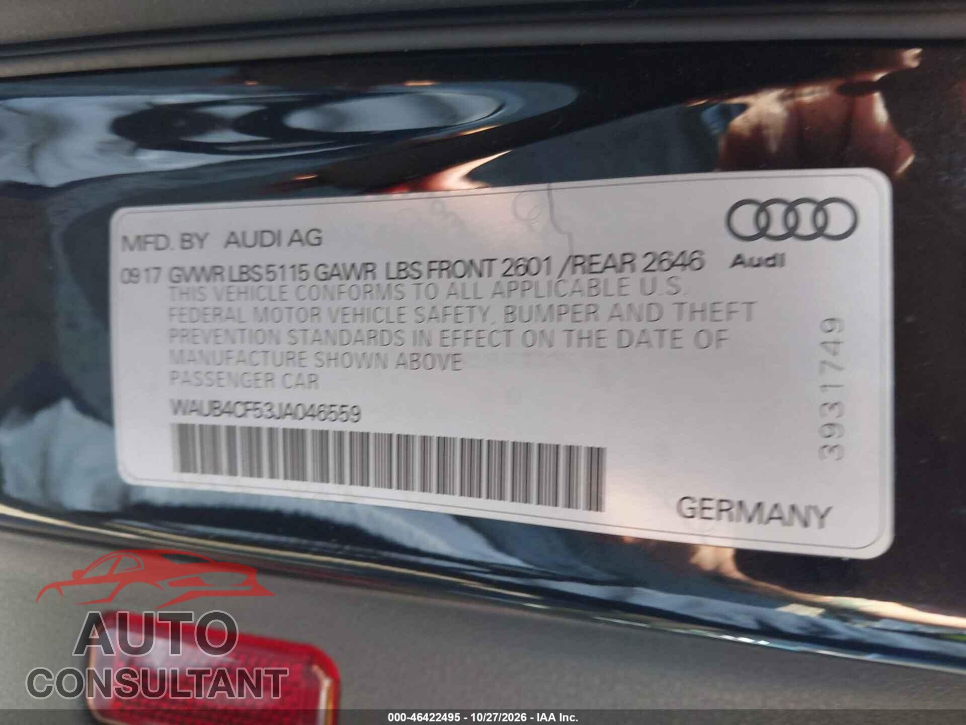 AUDI S5 2018 - WAUB4CF53JA046559