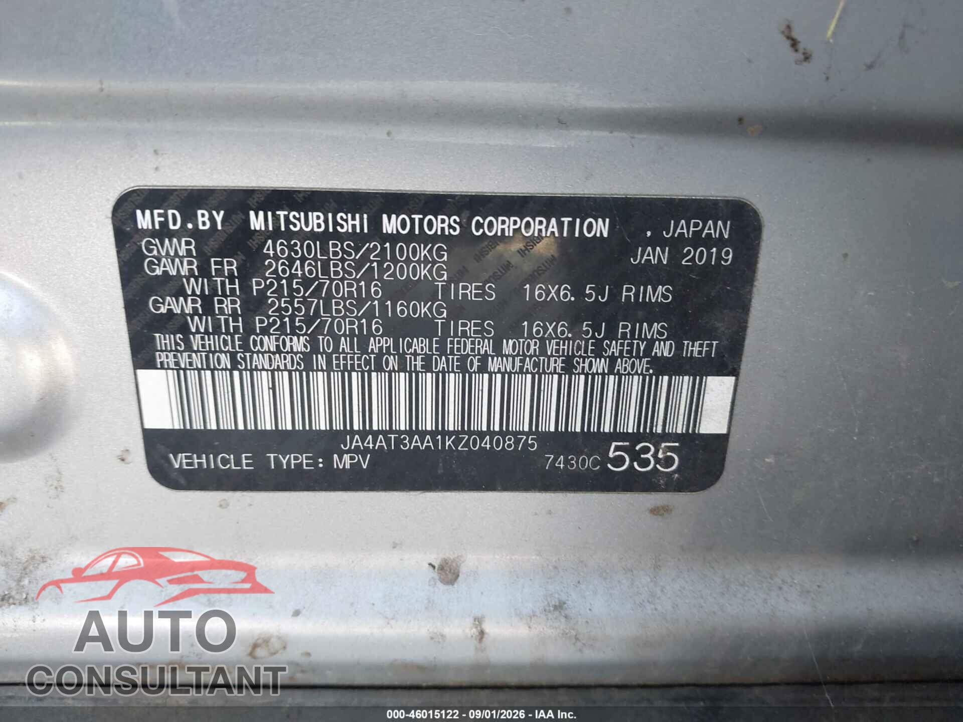 MITSUBISHI ECLIPSE CROSS 2019 - JA4AT3AA1KZ040875