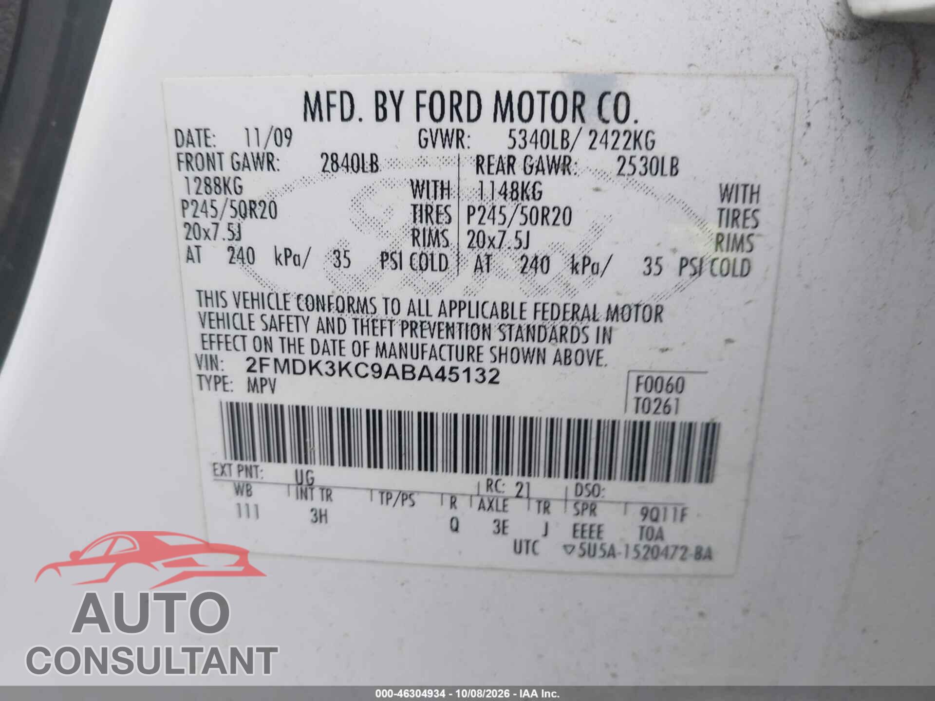 FORD EDGE 2010 - 2FMDK3KC9ABA45132