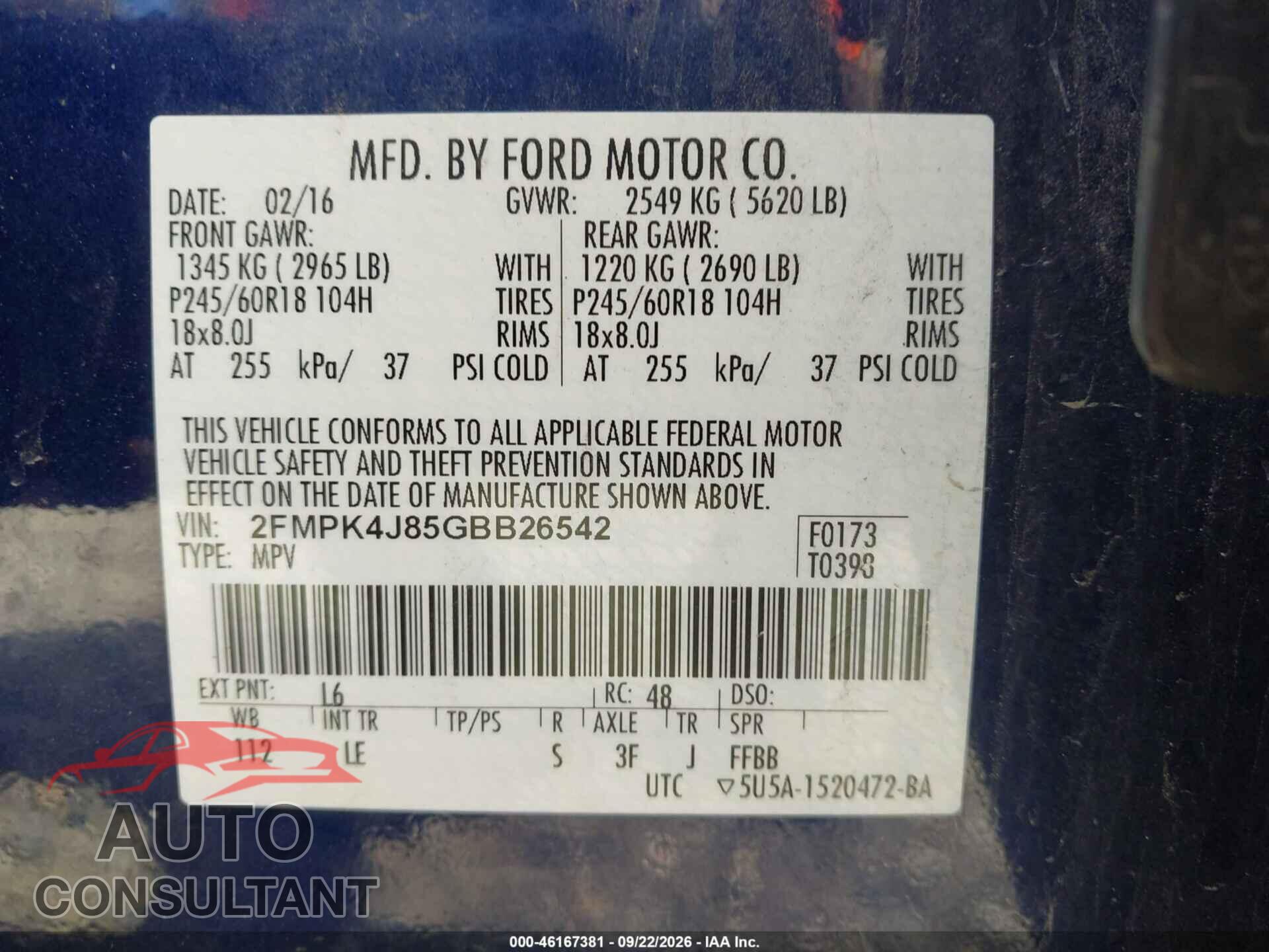 FORD EDGE 2016 - 2FMPK4J85GBB26542