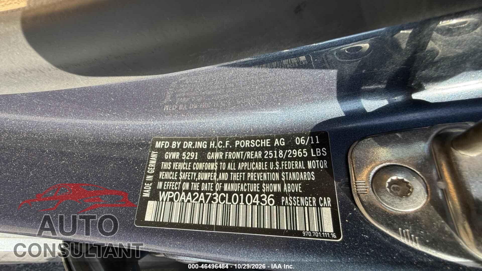 PORSCHE PANAMERA 2012 - WP0AA2A73CL010436