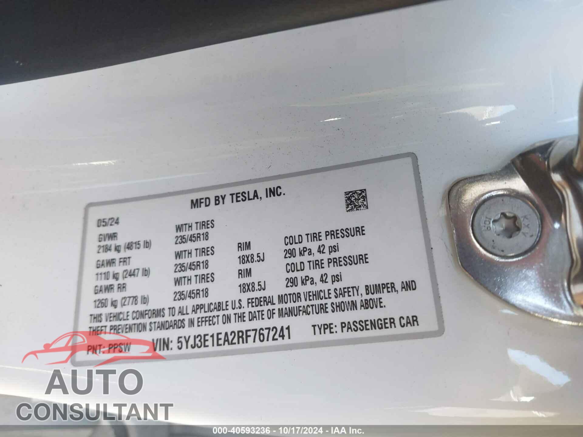 TESLA MODEL 3 2024 - 5YJ3E1EA2RF767241
