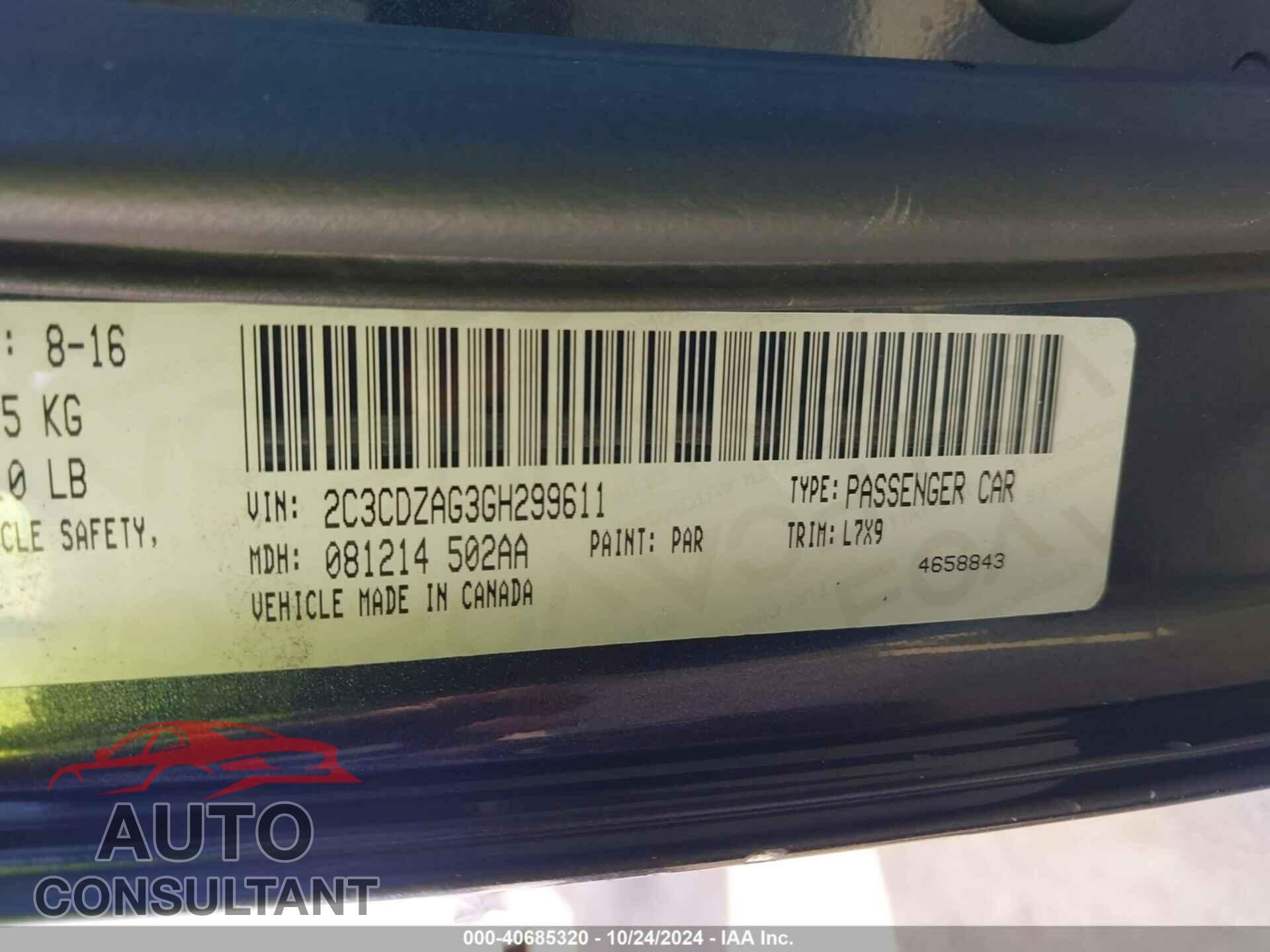 DODGE CHALLENGER 2016 - 2C3CDZAG3GH299611