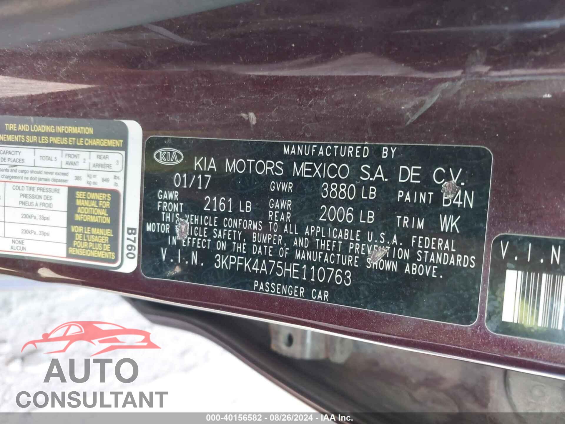 KIA FORTE 2017 - 3KPFK4A75HE110763