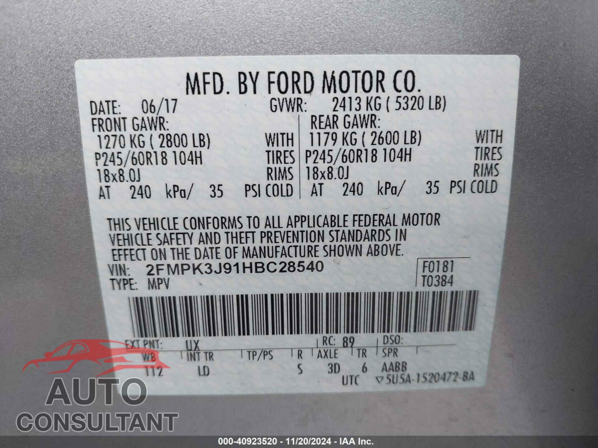 FORD EDGE 2017 - 2FMPK3J91HBC28540