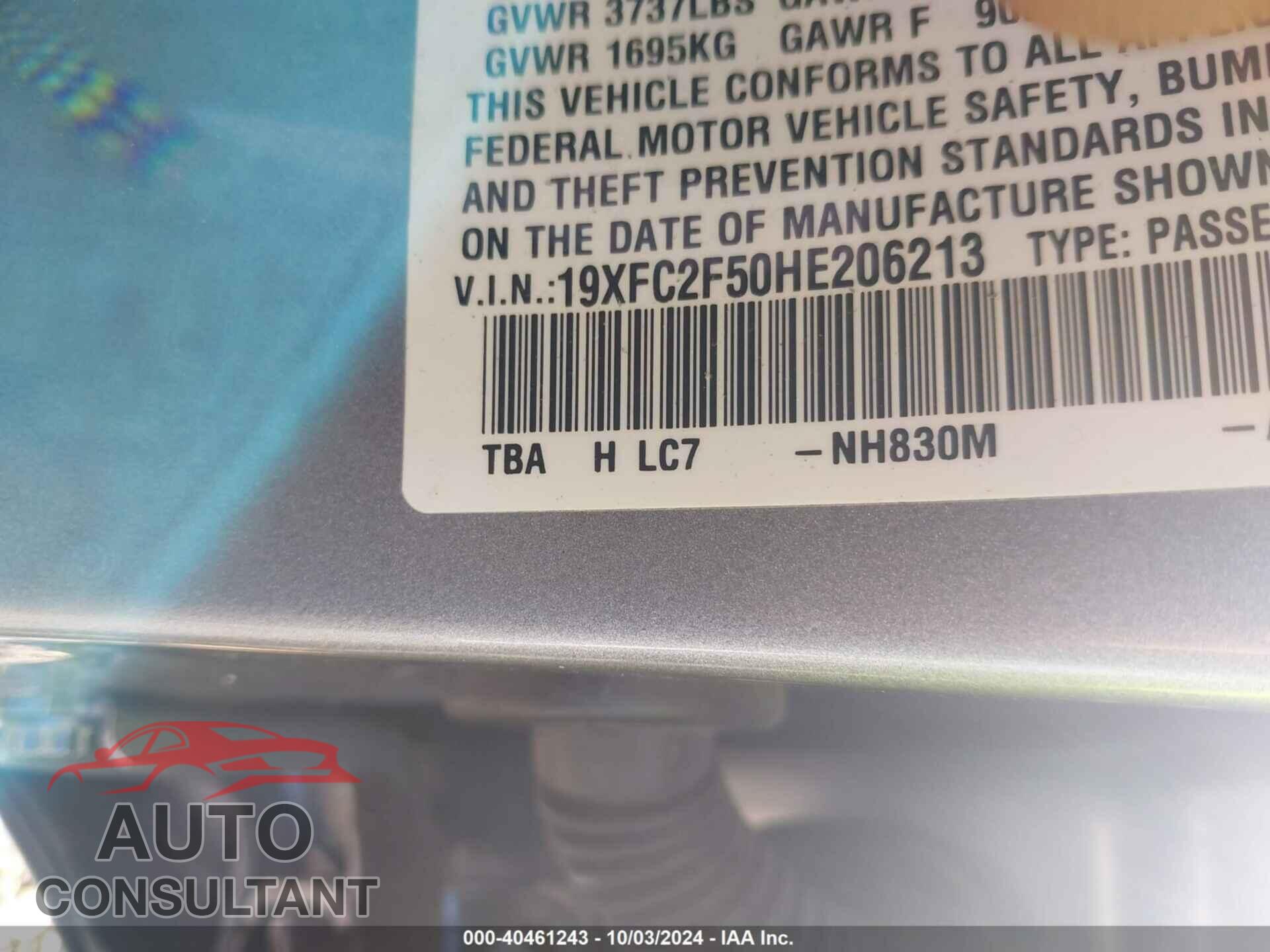HONDA CIVIC 2017 - 19XFC2F50HE206213