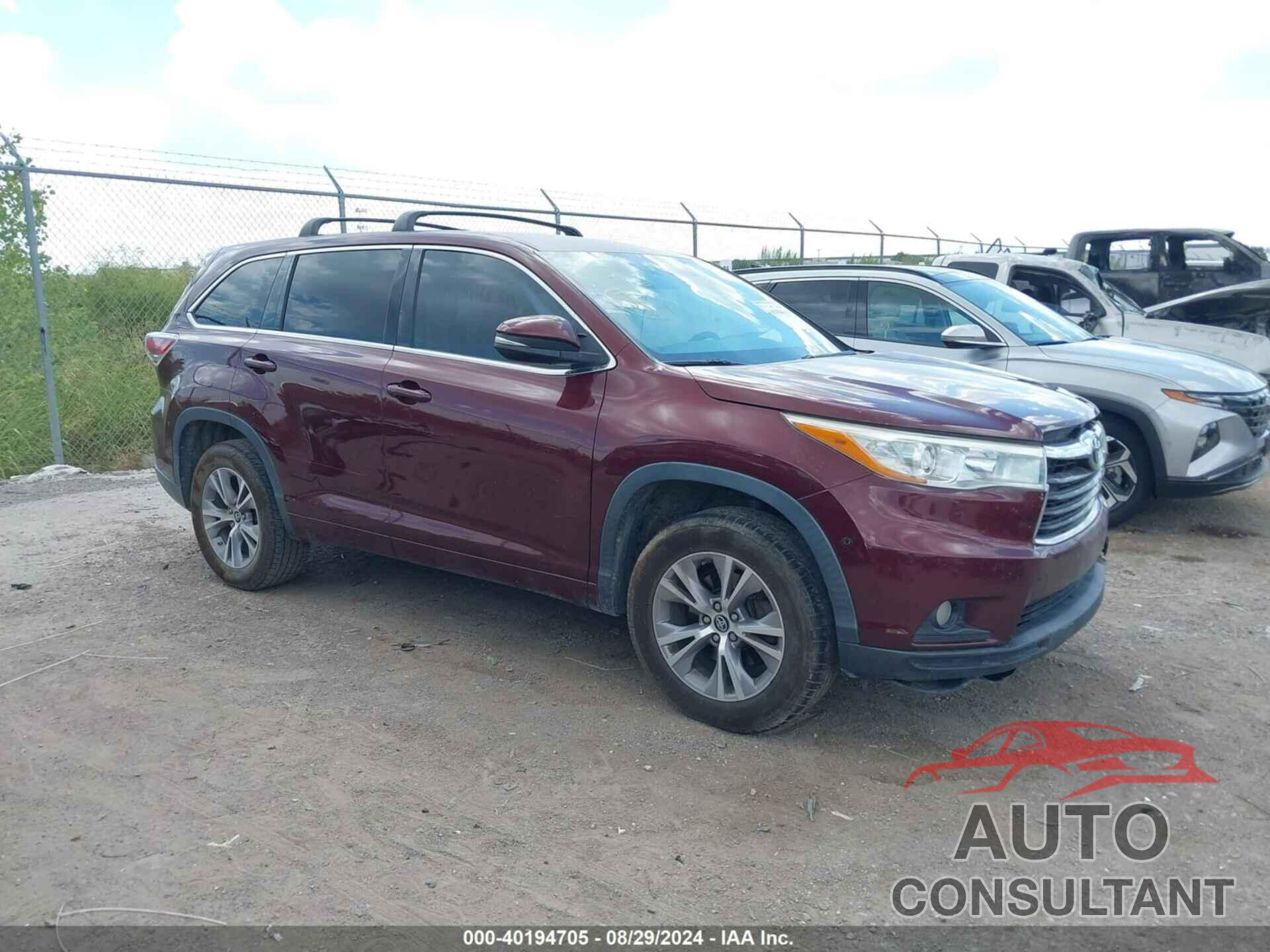 TOYOTA HIGHLANDER 2016 - 5TDZKRFH8GS164588