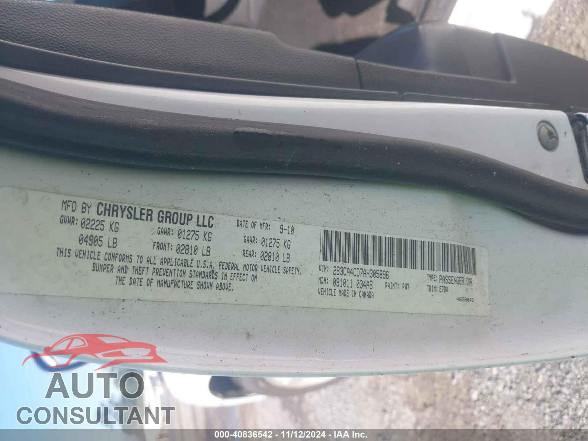 DODGE CHARGER 2010 - 2B3CA4CD7AH305896