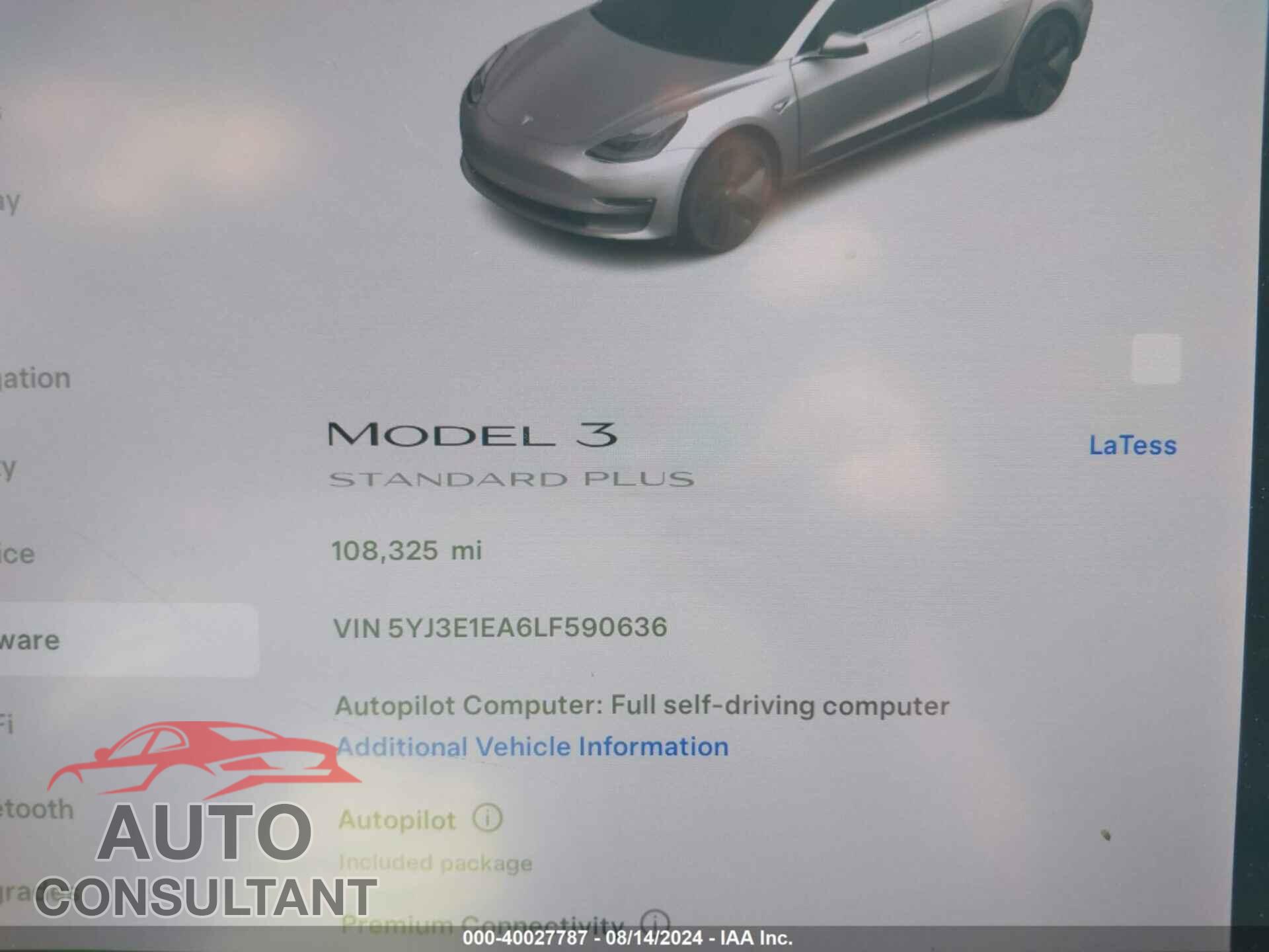 TESLA MODEL 3 2020 - 5YJ3E1EA6LF590636