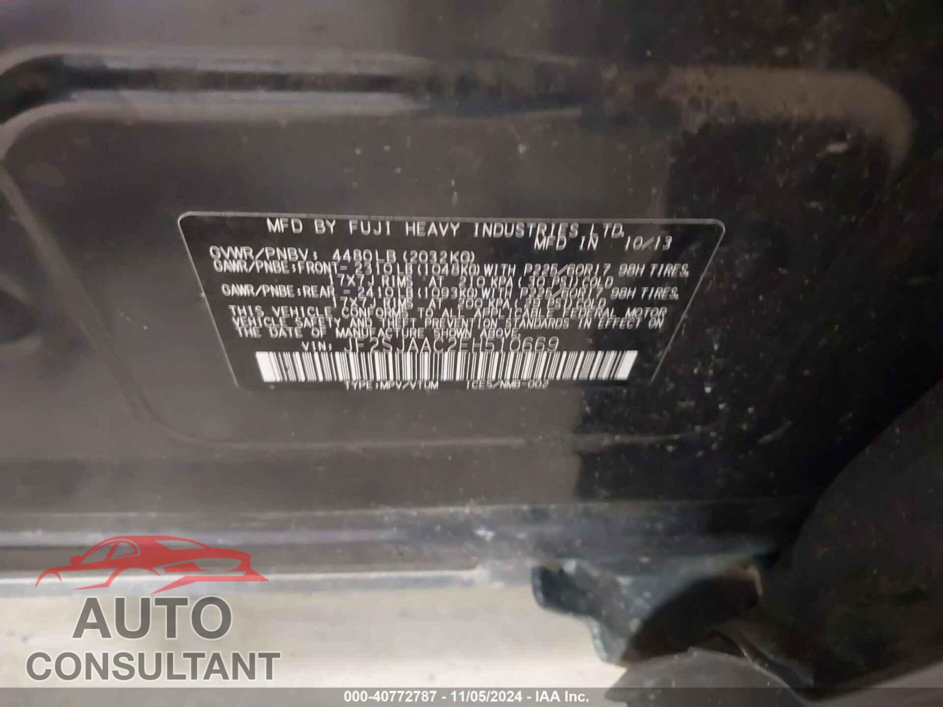 SUBARU FORESTER 2014 - JF2SJAAC2EH510669