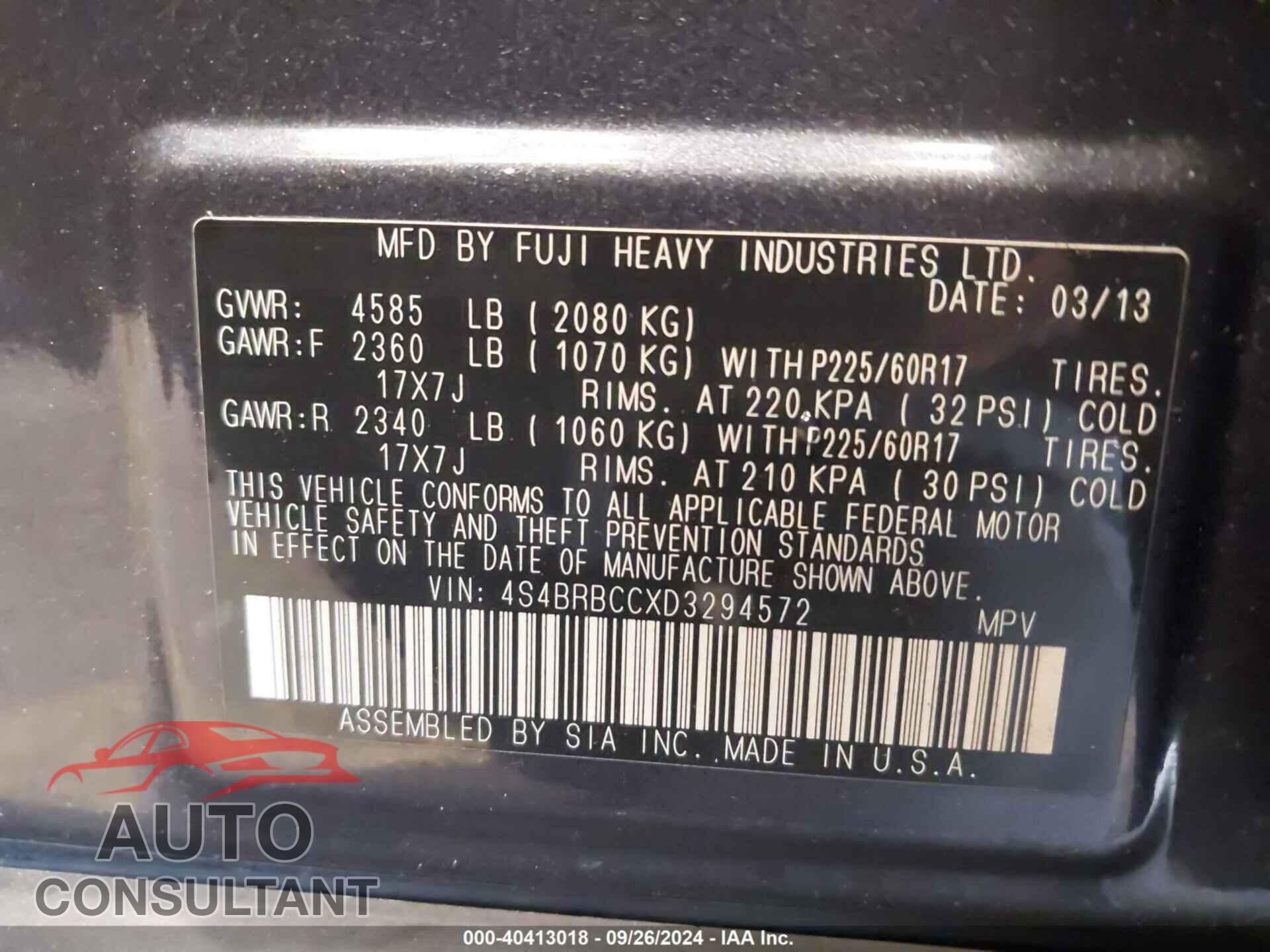 SUBARU OUTBACK 2013 - 4S4BRBCCXD3294572