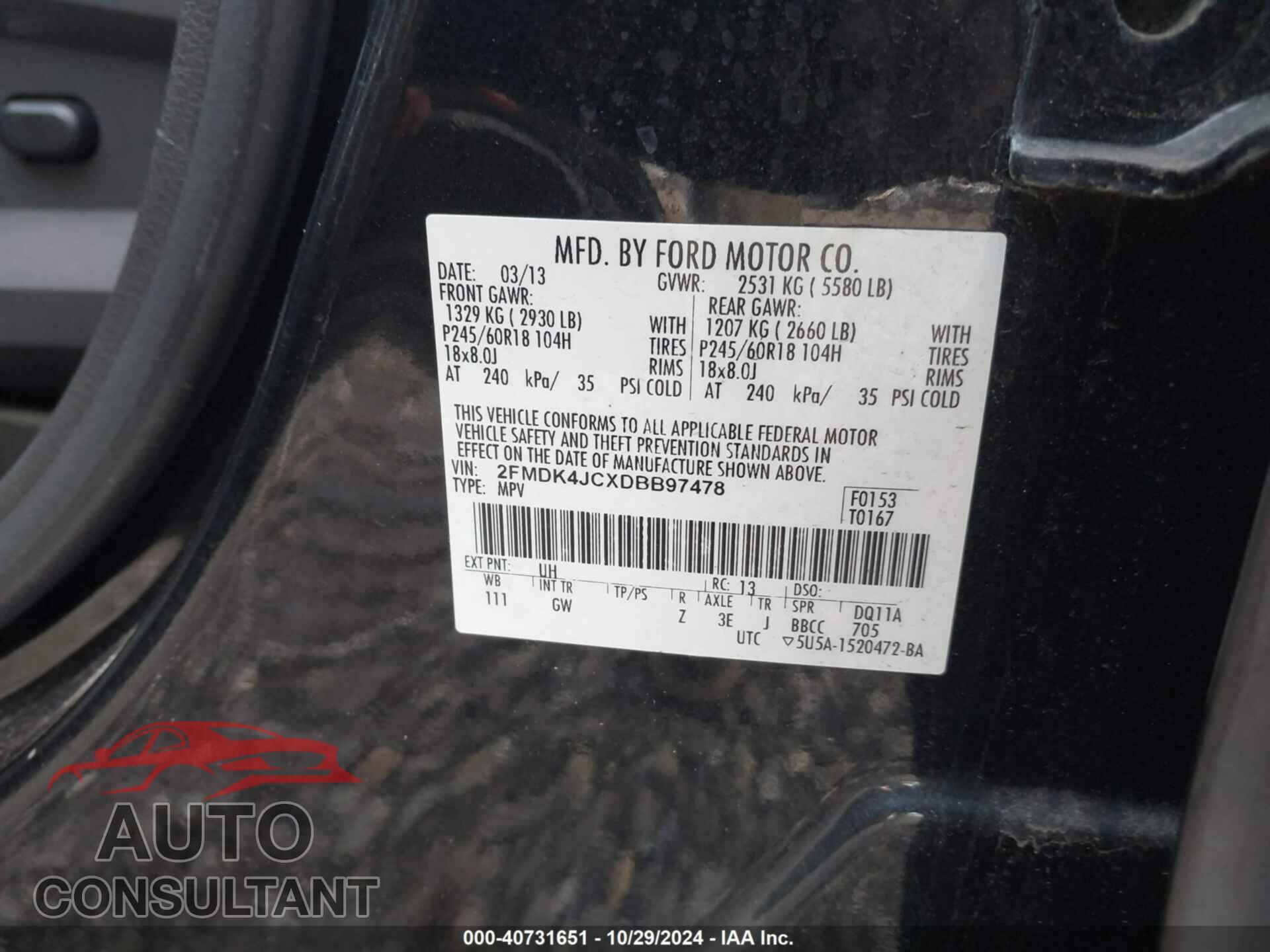 FORD EDGE 2013 - 2FMDK4JCXDBB97478