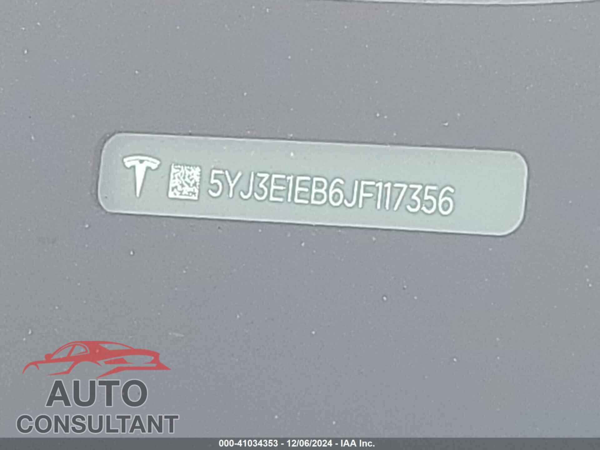 TESLA MODEL 3 2018 - 5YJ3E1EB6JF117356