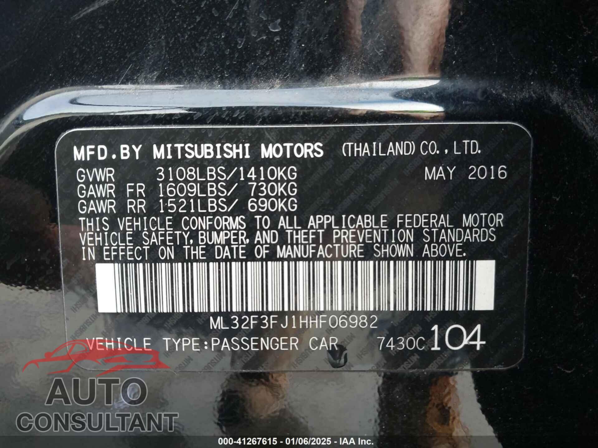 MITSUBISHI MIRAGE G4 2017 - ML32F3FJ1HHF06982
