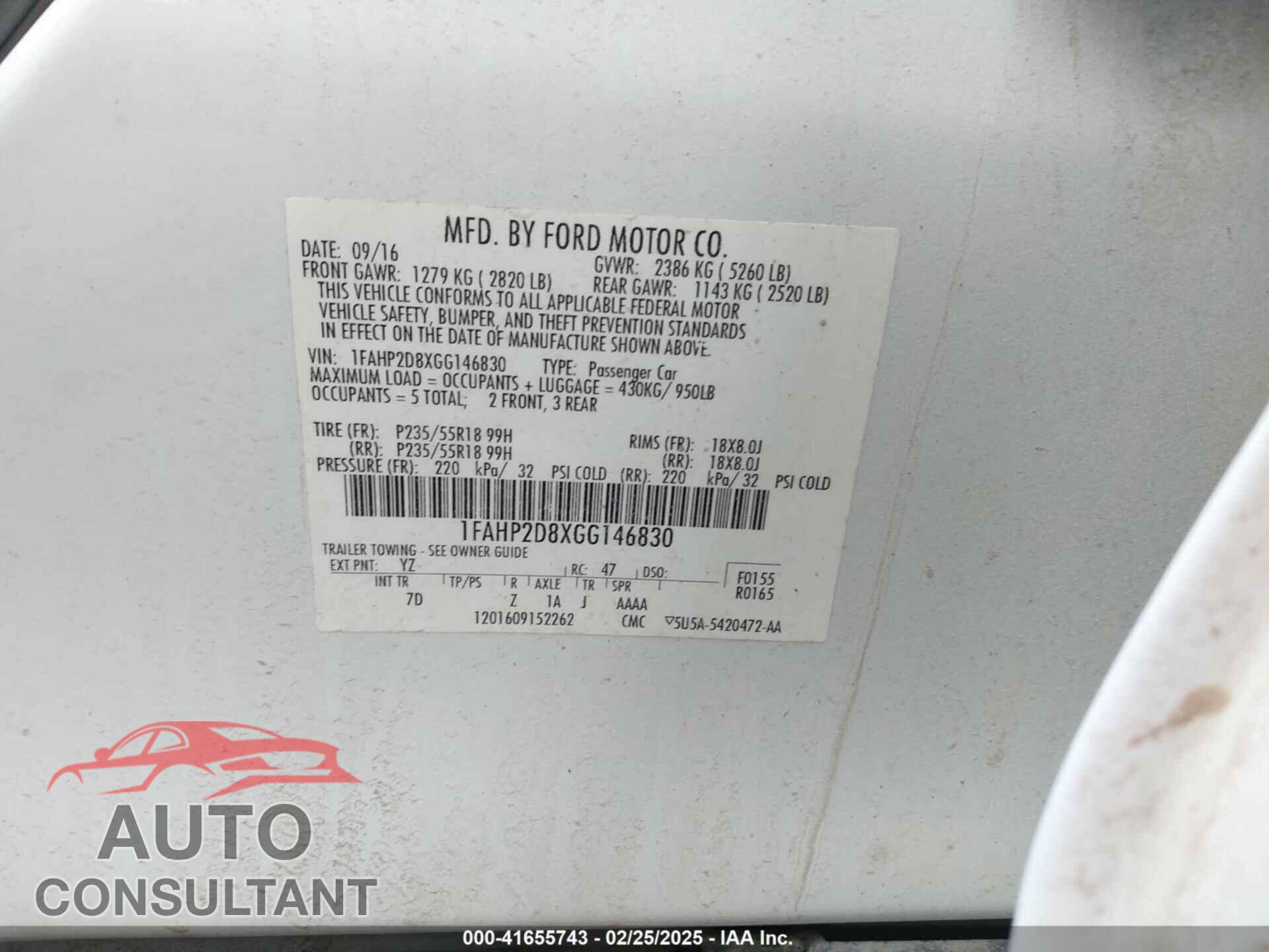 FORD TAURUS 2016 - 1FAHP2D8XGG146830