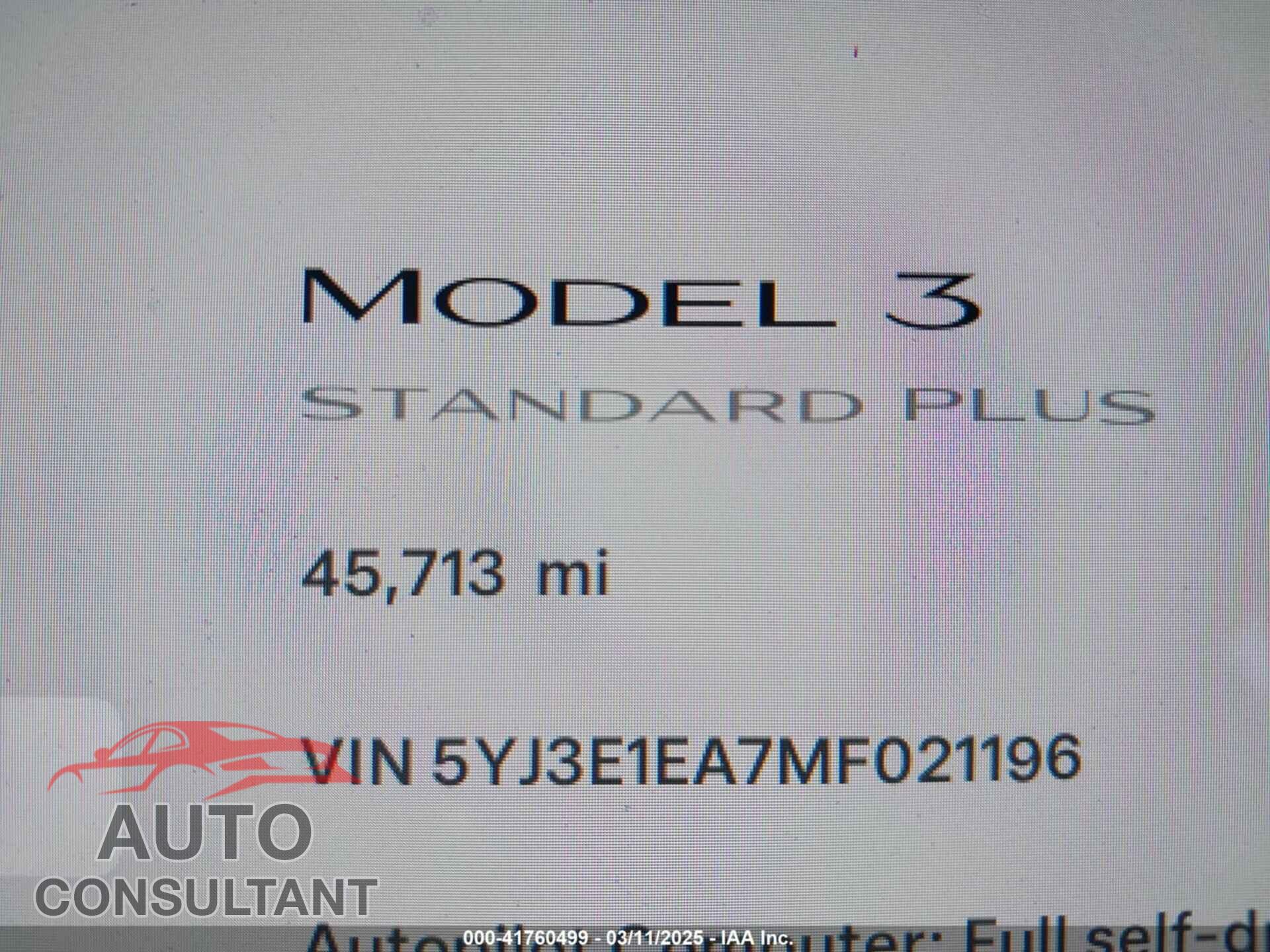 TESLA MODEL 3 2021 - 5YJ3E1EA7MF021196