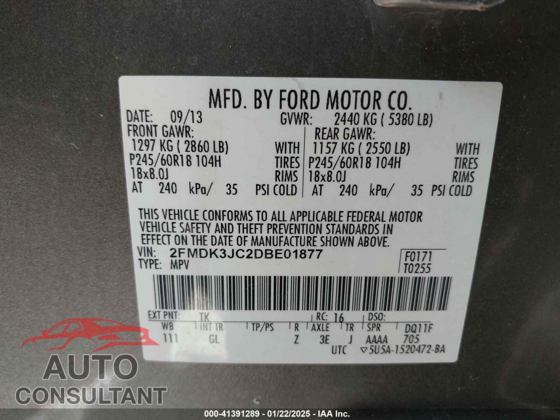 FORD EDGE 2013 - 2FMDK3JC2DBE01877