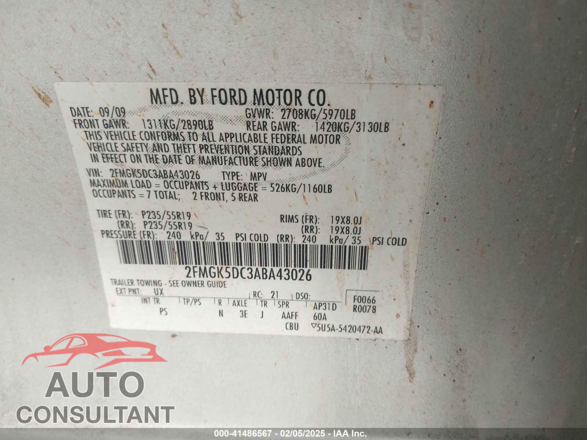 FORD FLEX 2010 - 2FMGK5DC3ABA43026