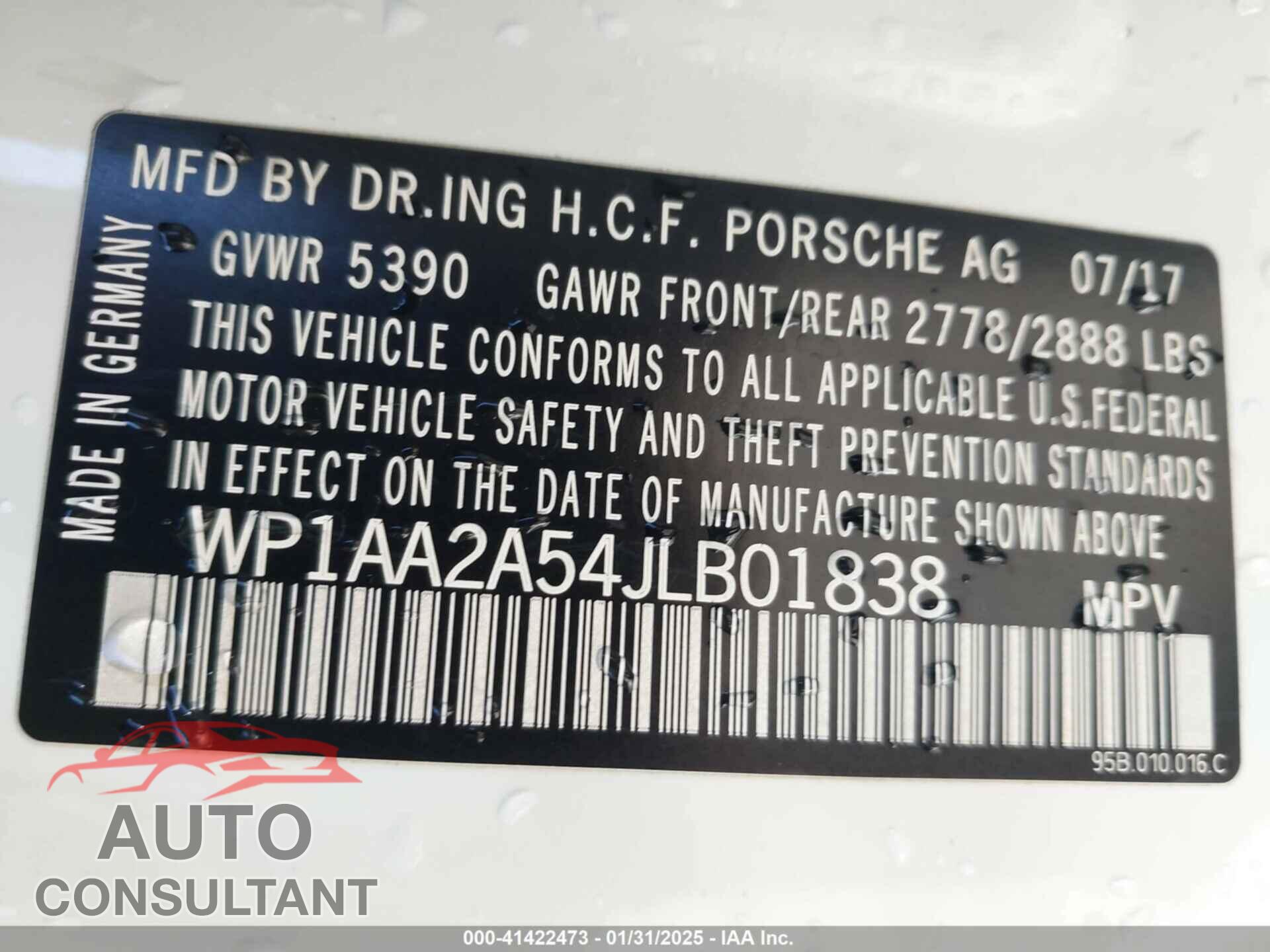 PORSCHE MACAN 2018 - WP1AA2A54JLB01838