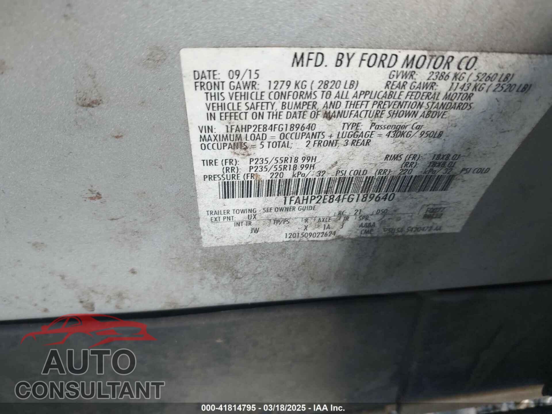 FORD TAURUS 2015 - 1FAHP2E84FG189640