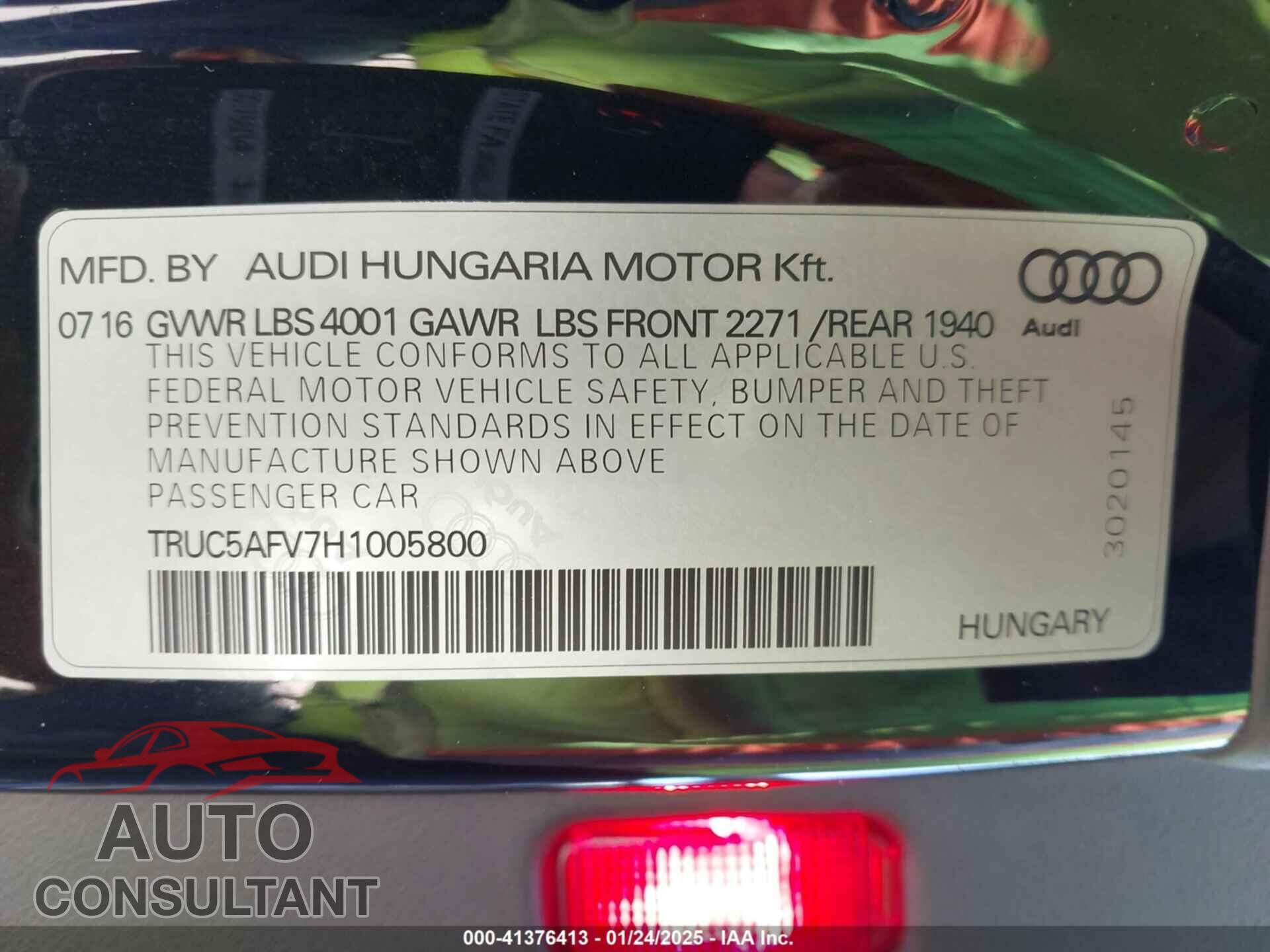 AUDI TT 2017 - TRUC5AFV7H1005800