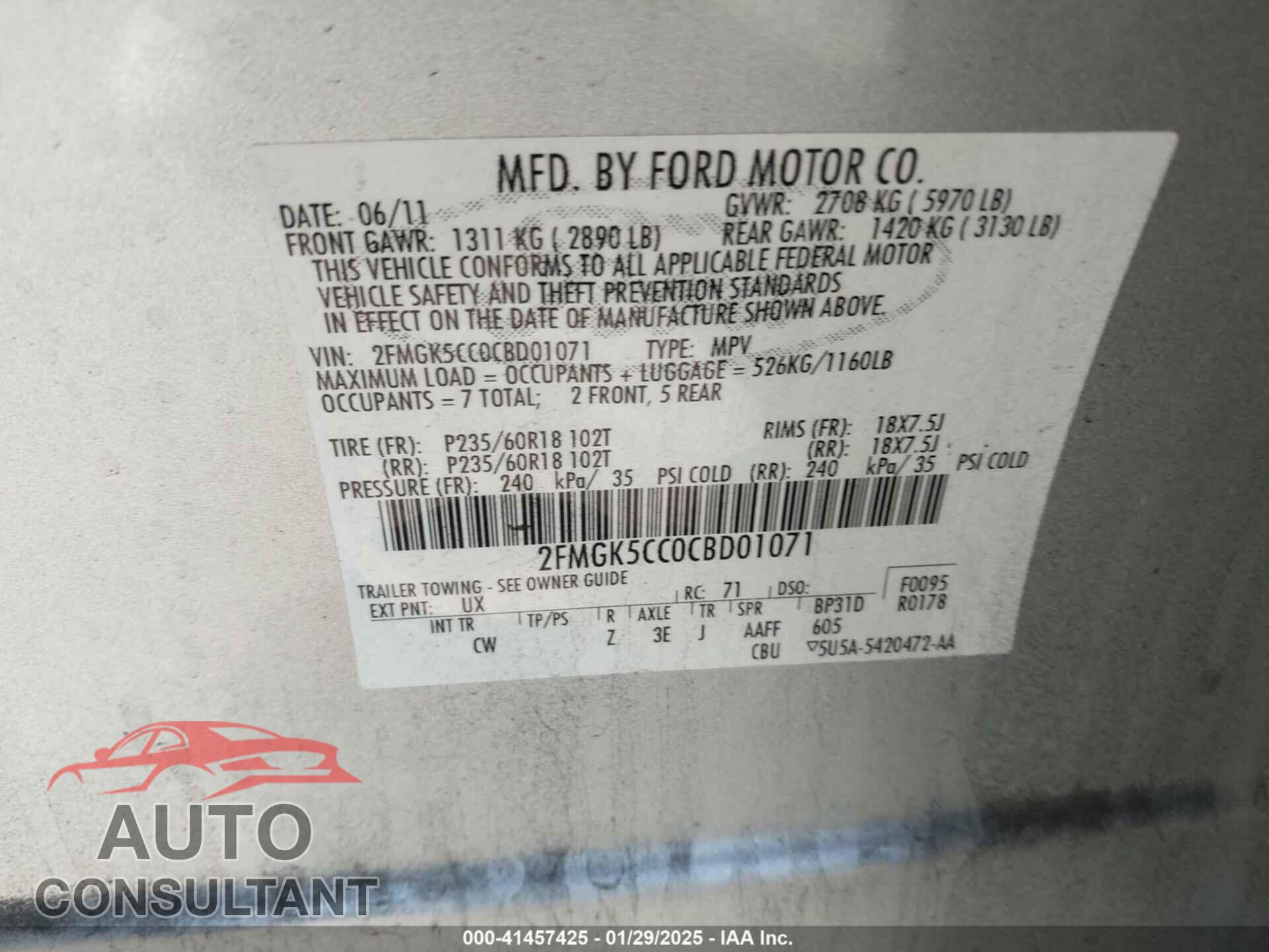 FORD FLEX 2012 - 2FMGK5CC0CBD01071