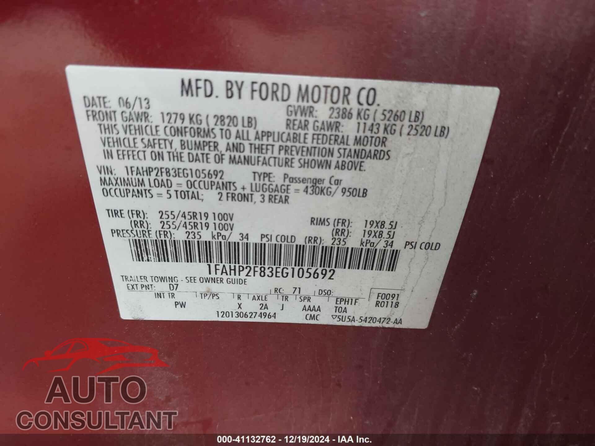 FORD TAURUS 2014 - 1FAHP2F83EG105692