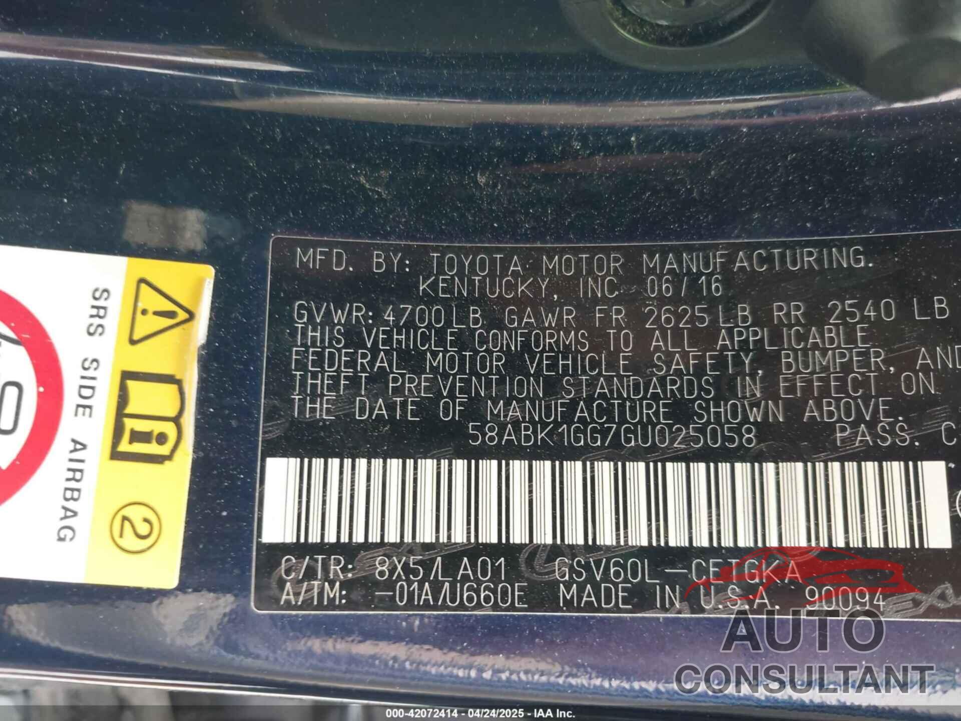 LEXUS ES 350 2016 - 58ABK1GG7GU025058