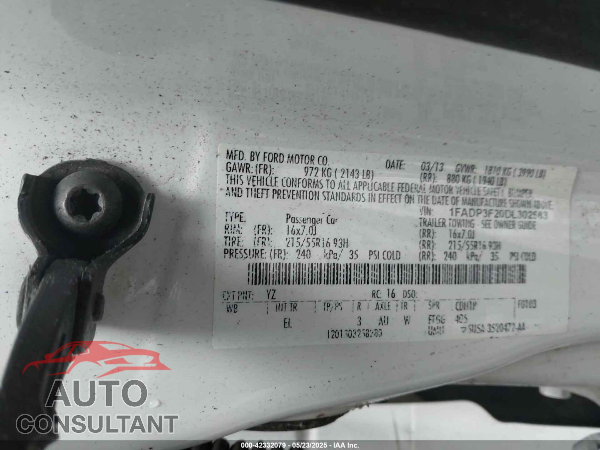FORD FOCUS 2013 - 1FADP3F20DL302583