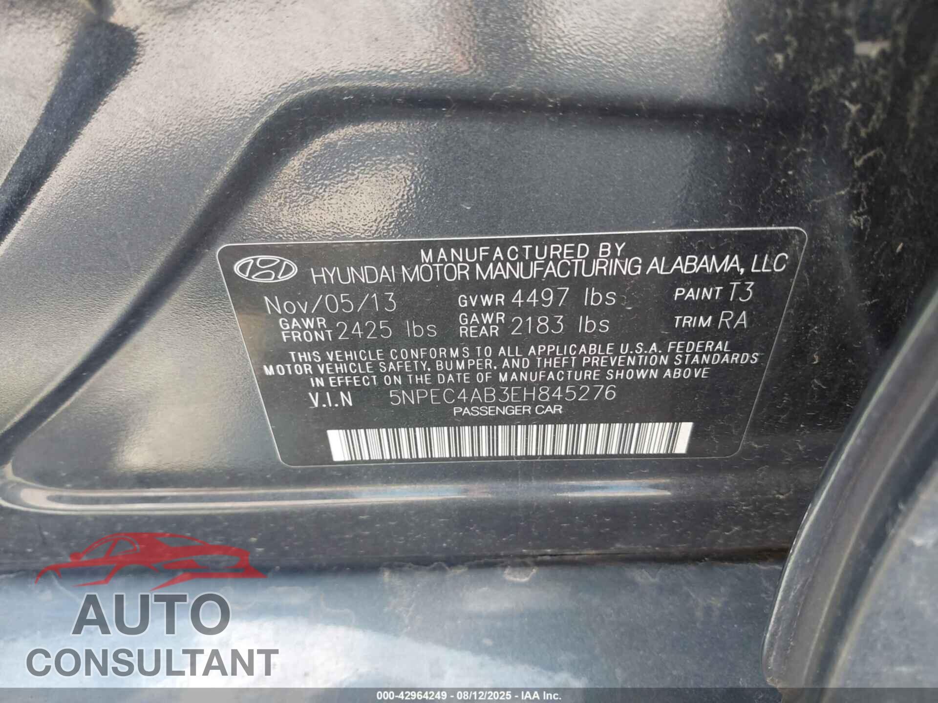 HYUNDAI SONATA 2014 - 5NPEC4AB3EH845276