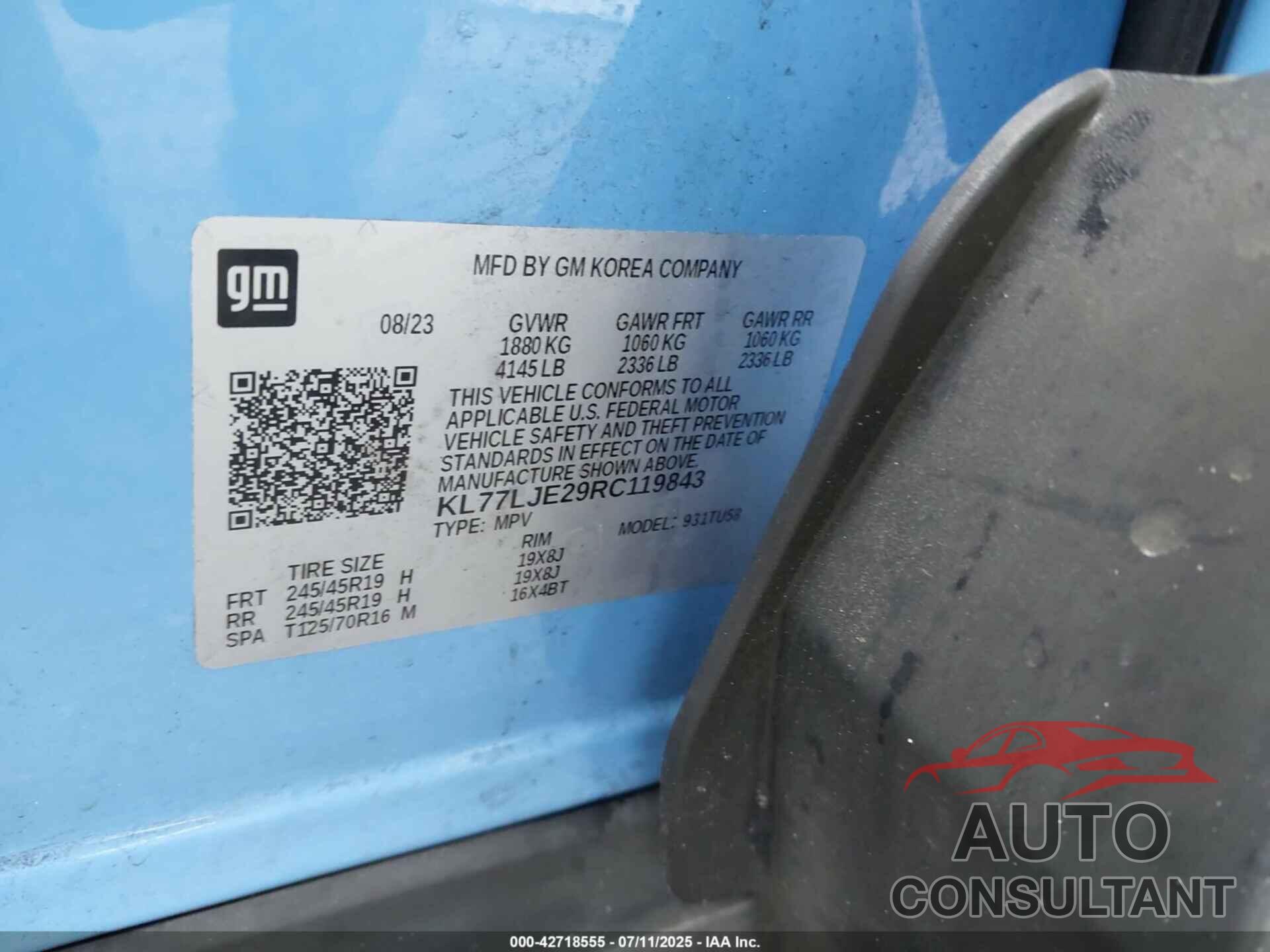 CHEVROLET TRAX 2024 - KL77LJE29RC119843
