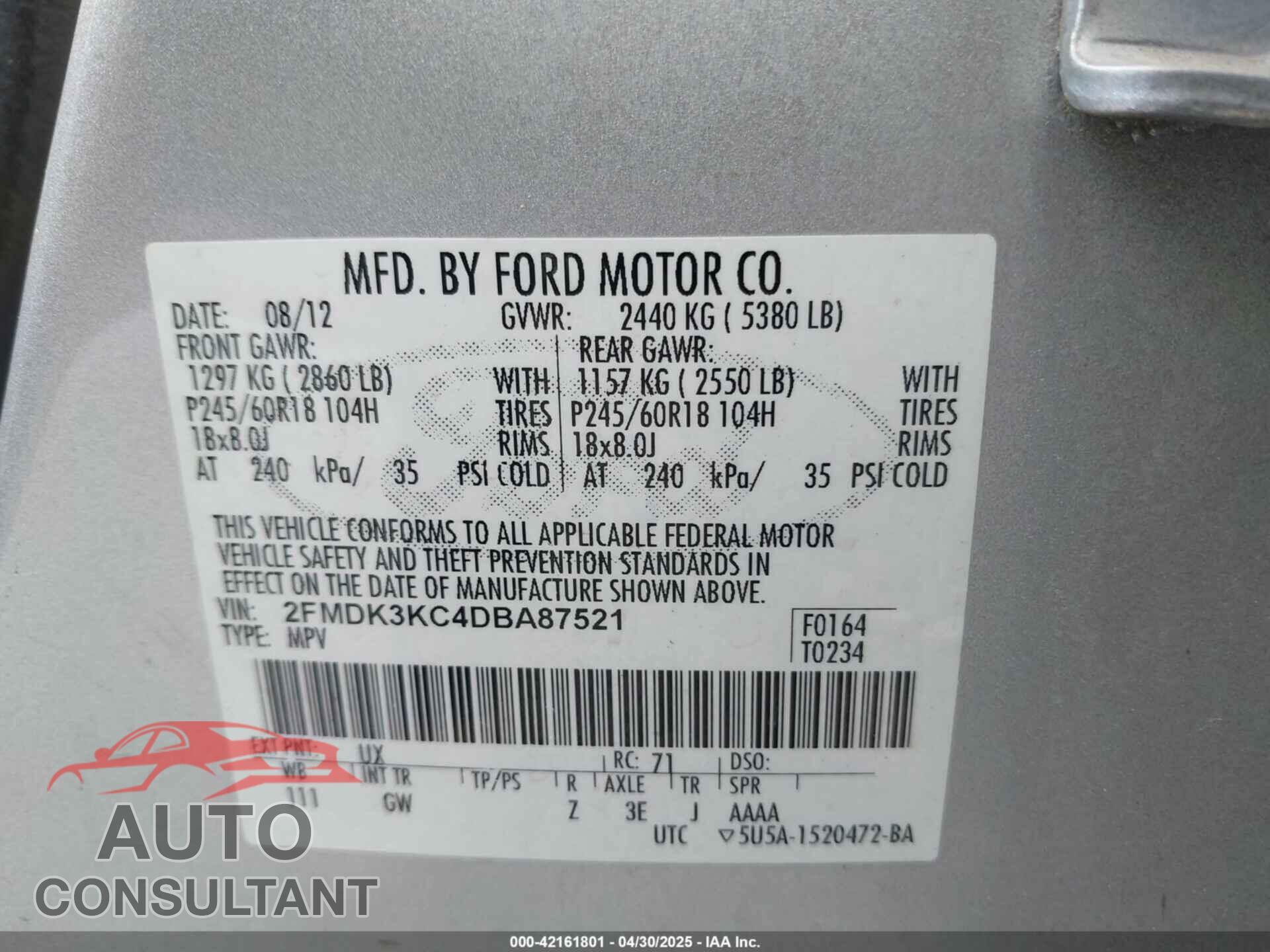 FORD EDGE 2013 - 2FMDK3KC4DBA87521