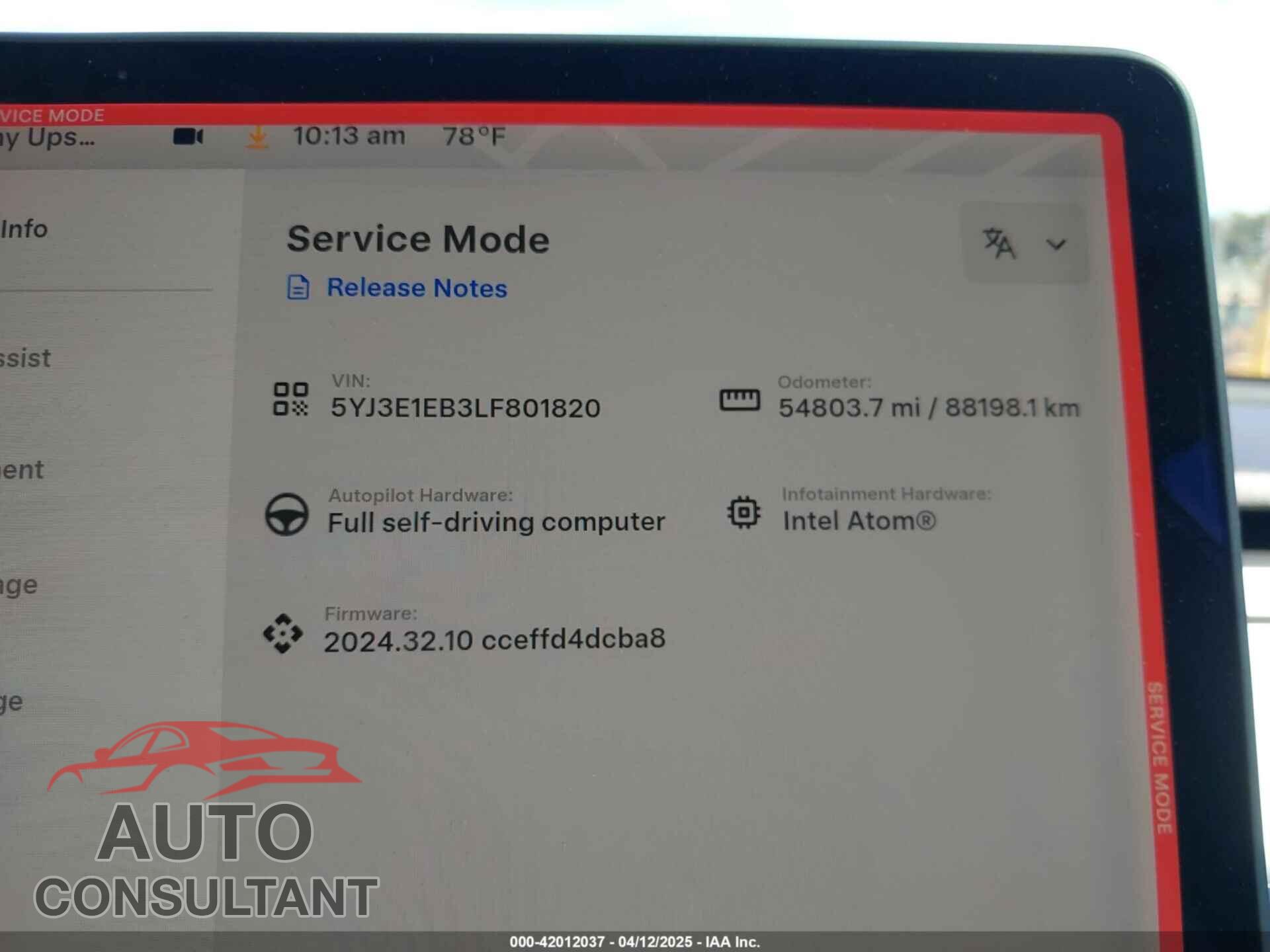 TESLA MODEL 3 2020 - 5YJ3E1EB3LF801820