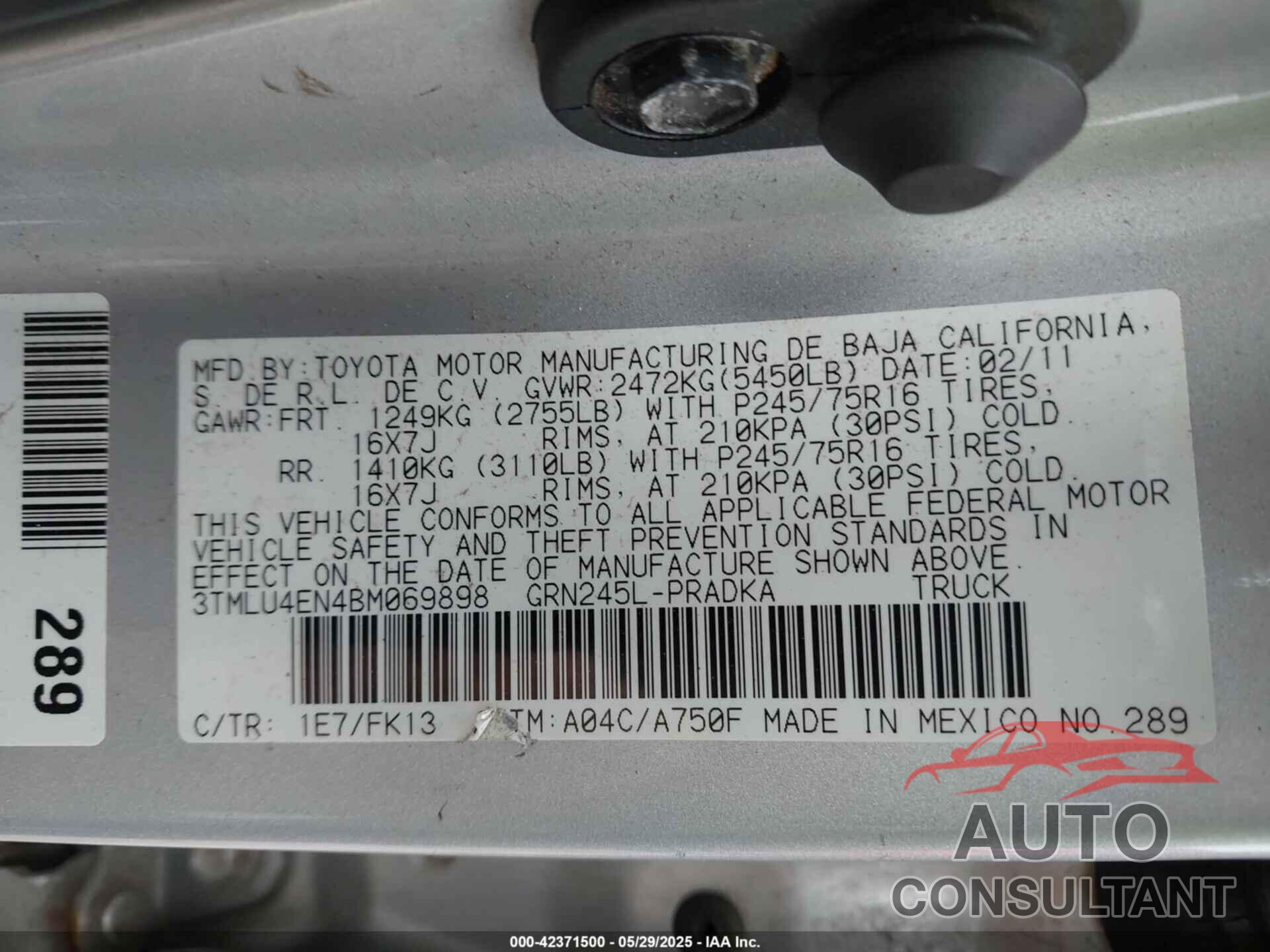 TOYOTA TACOMA 2011 - 3TMLU4EN4BM069898