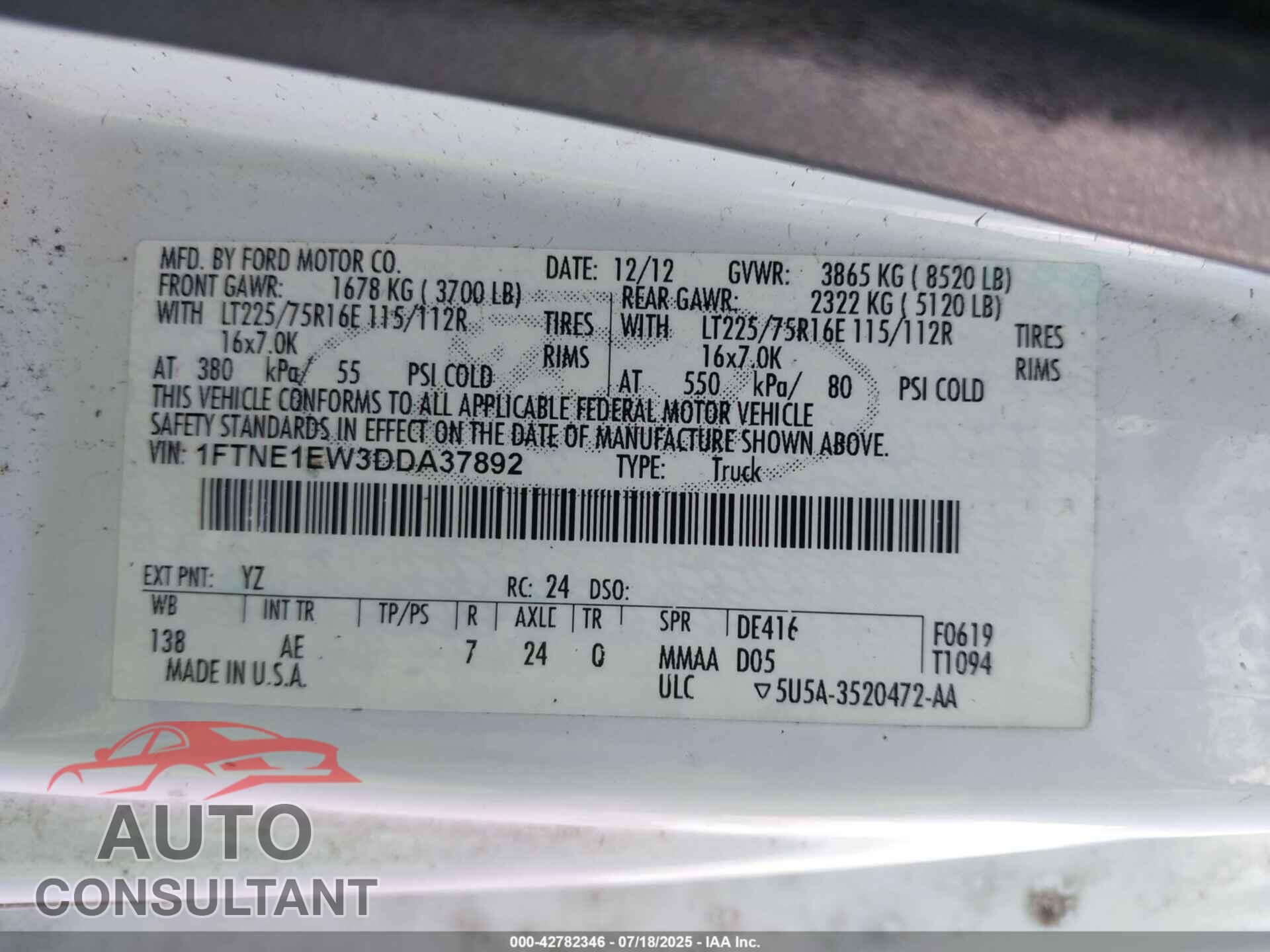 FORD E-150 2013 - 1FTNE1EW3DDA37892