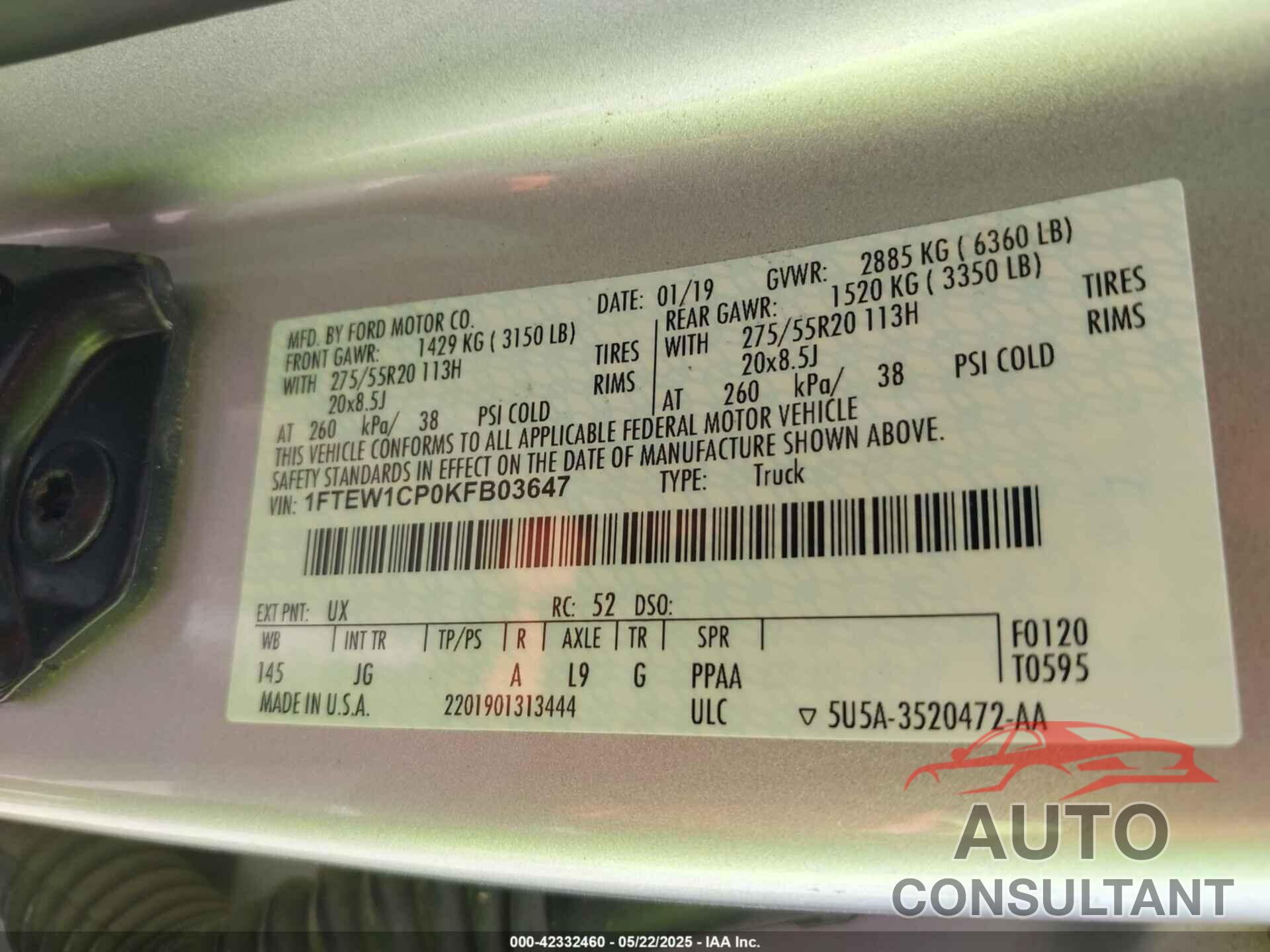 FORD F-150 2019 - 1FTEW1CP0KFB03647