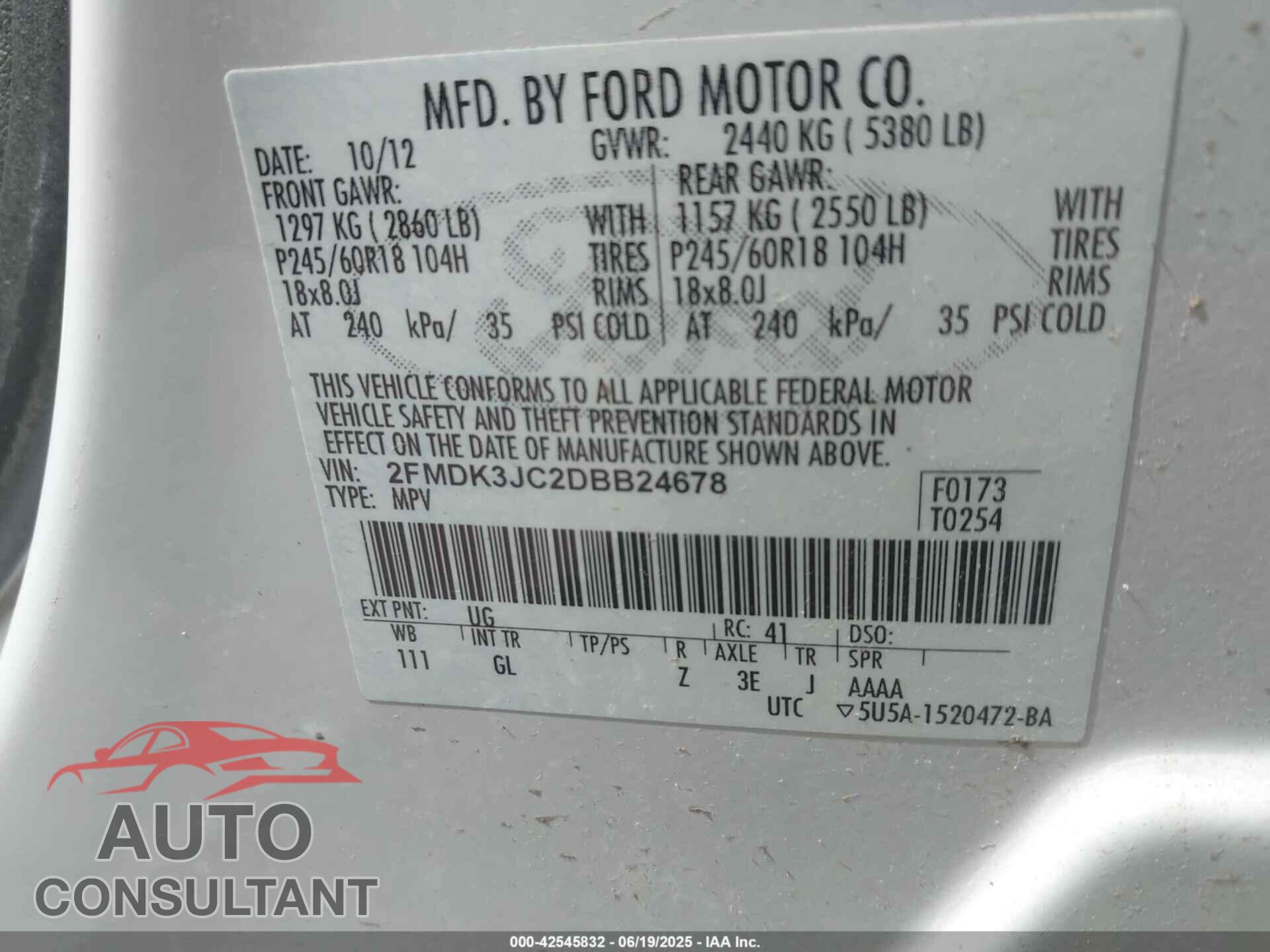 FORD EDGE 2013 - 2FMDK3JC2DBB24678
