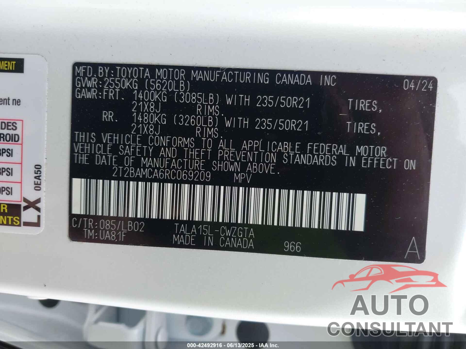 LEXUS RX 350 2024 - 2T2BAMCA6RC069209