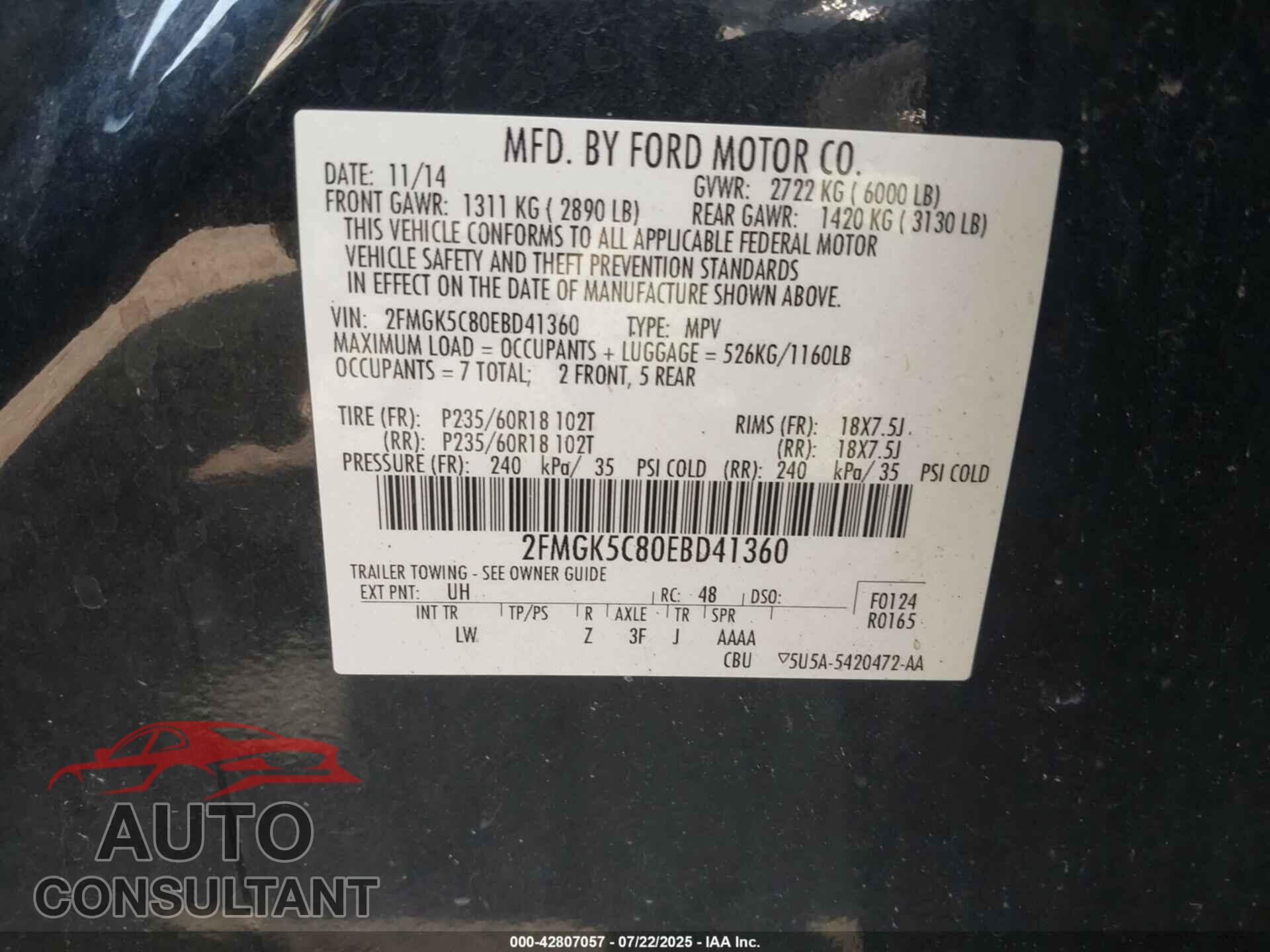 FORD FLEX 2014 - 2FMGK5C80EBD41360