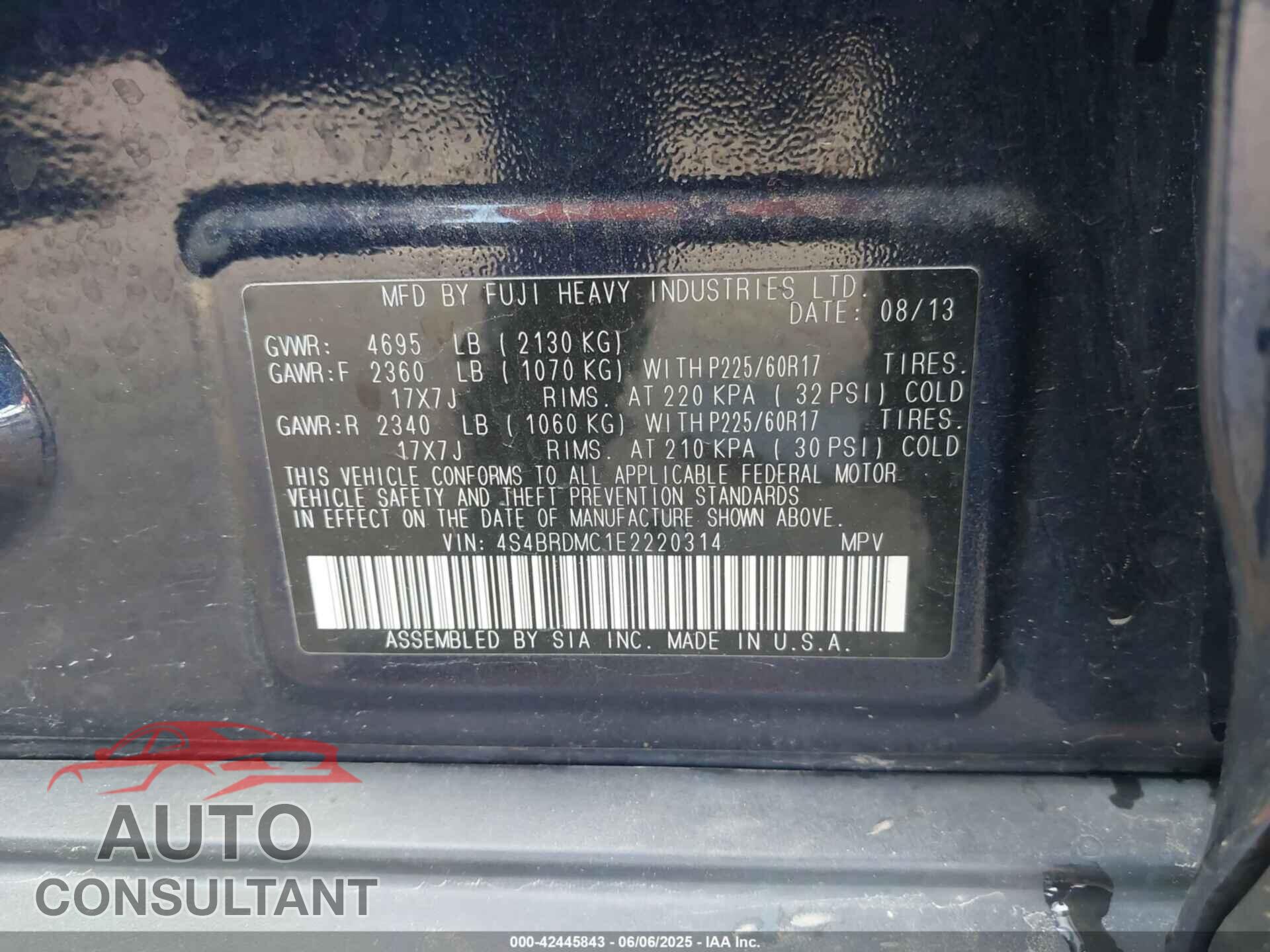 SUBARU OUTBACK 2014 - 4S4BRDMC1E2220314