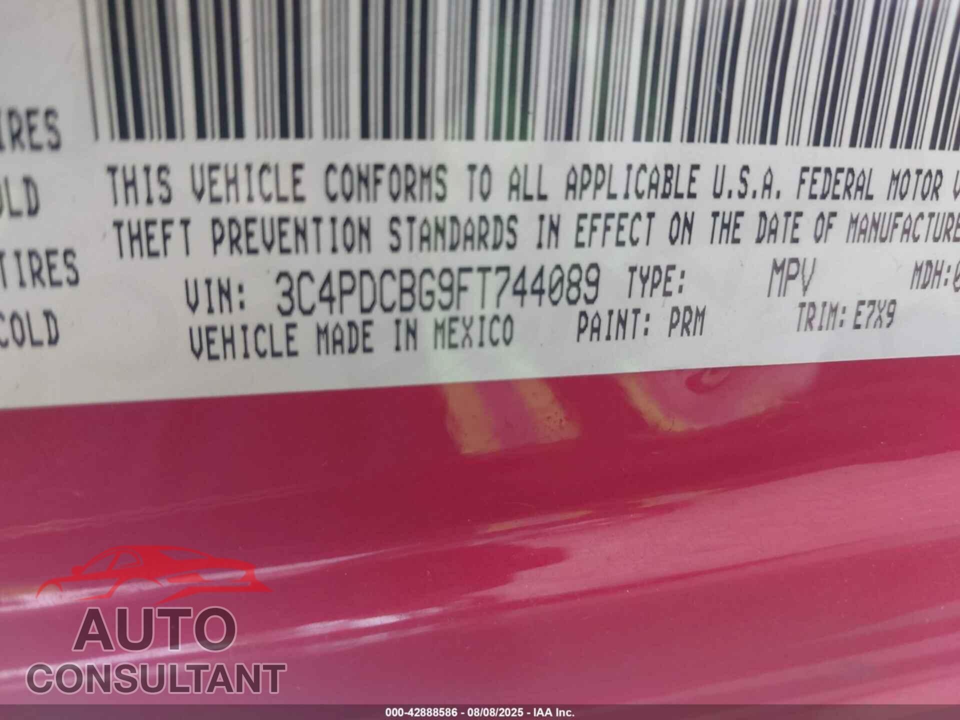 DODGE JOURNEY 2015 - 3C4PDCBG9FT744089